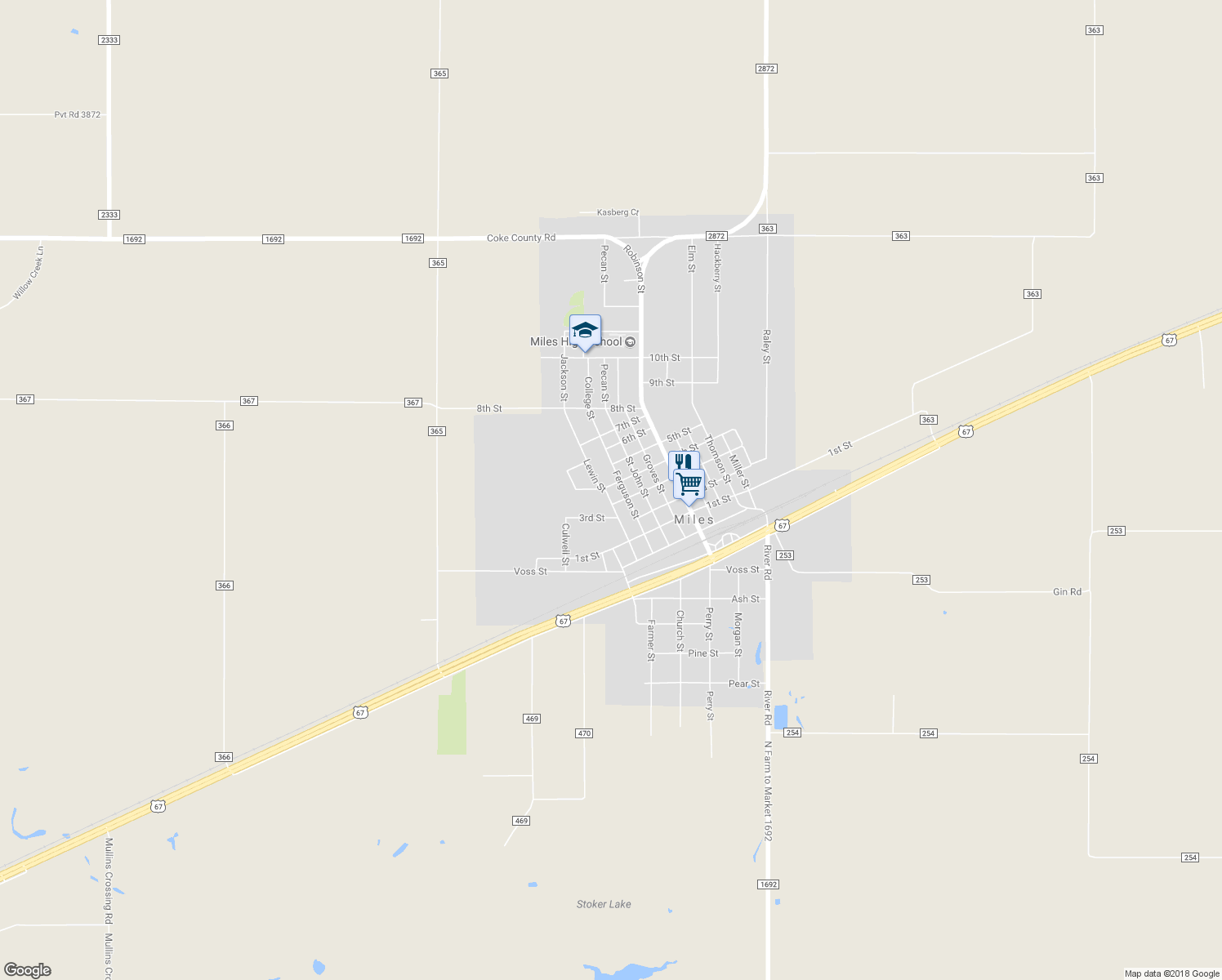 map of restaurants, bars, coffee shops, grocery stores, and more near 407 4th Street in Miles