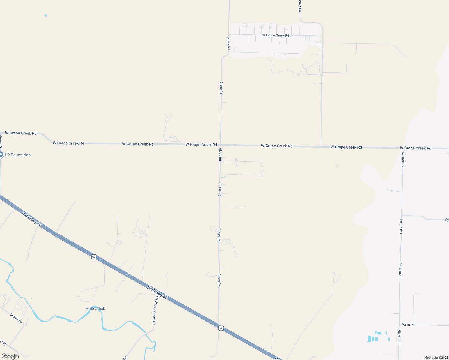 map of restaurants, bars, coffee shops, grocery stores, and more near 10936 Glass Rd in San Angelo