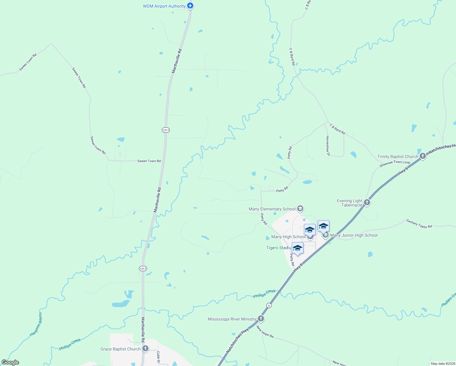 map of restaurants, bars, coffee shops, grocery stores, and more near Rabbit Run Lane in Many