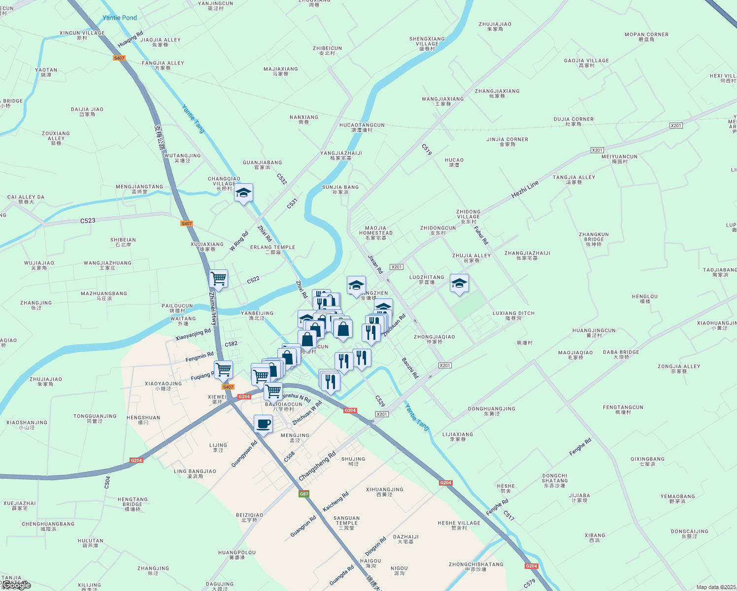 map of restaurants, bars, coffee shops, grocery stores, and more near in Suzhou