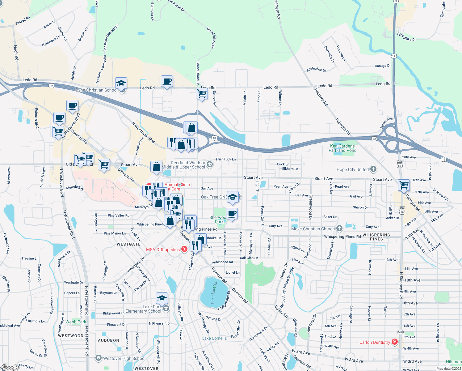 map of restaurants, bars, coffee shops, grocery stores, and more near 2211 Gail Ave in Albany