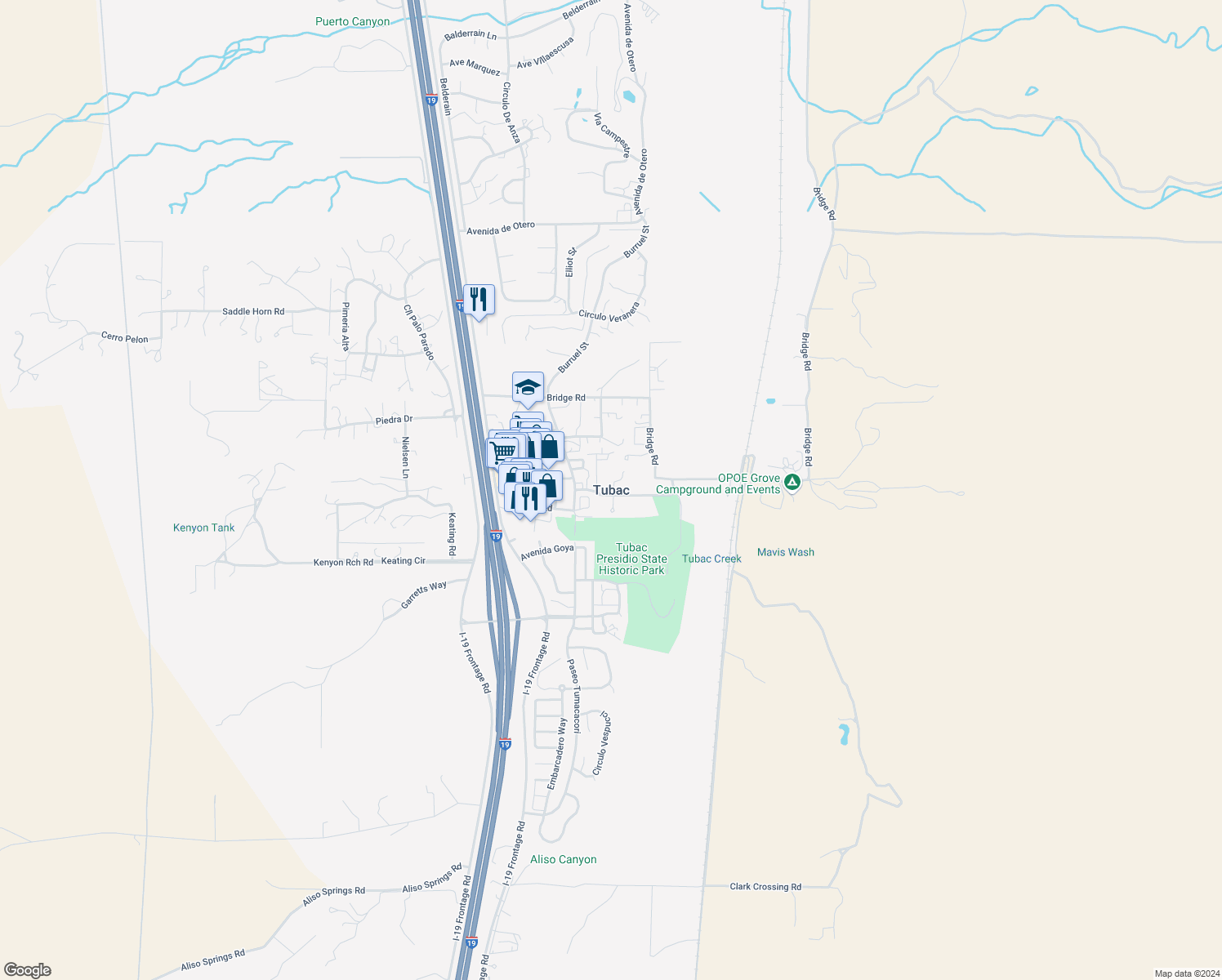 map of restaurants, bars, coffee shops, grocery stores, and more near in Tubac