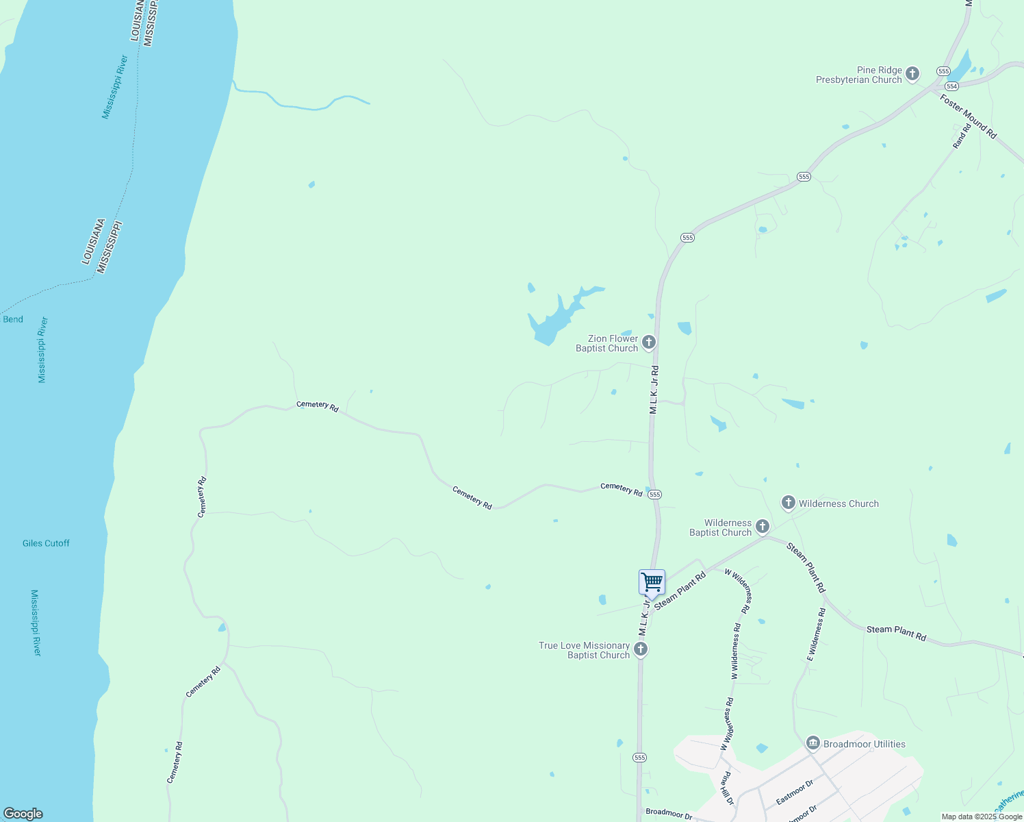 map of restaurants, bars, coffee shops, grocery stores, and more near 56 Pineview Drive in Natchez