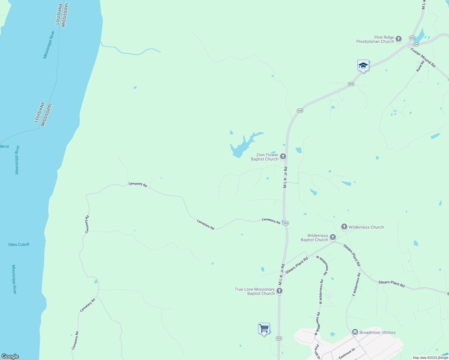 map of restaurants, bars, coffee shops, grocery stores, and more near 56 Pineview Drive in Natchez