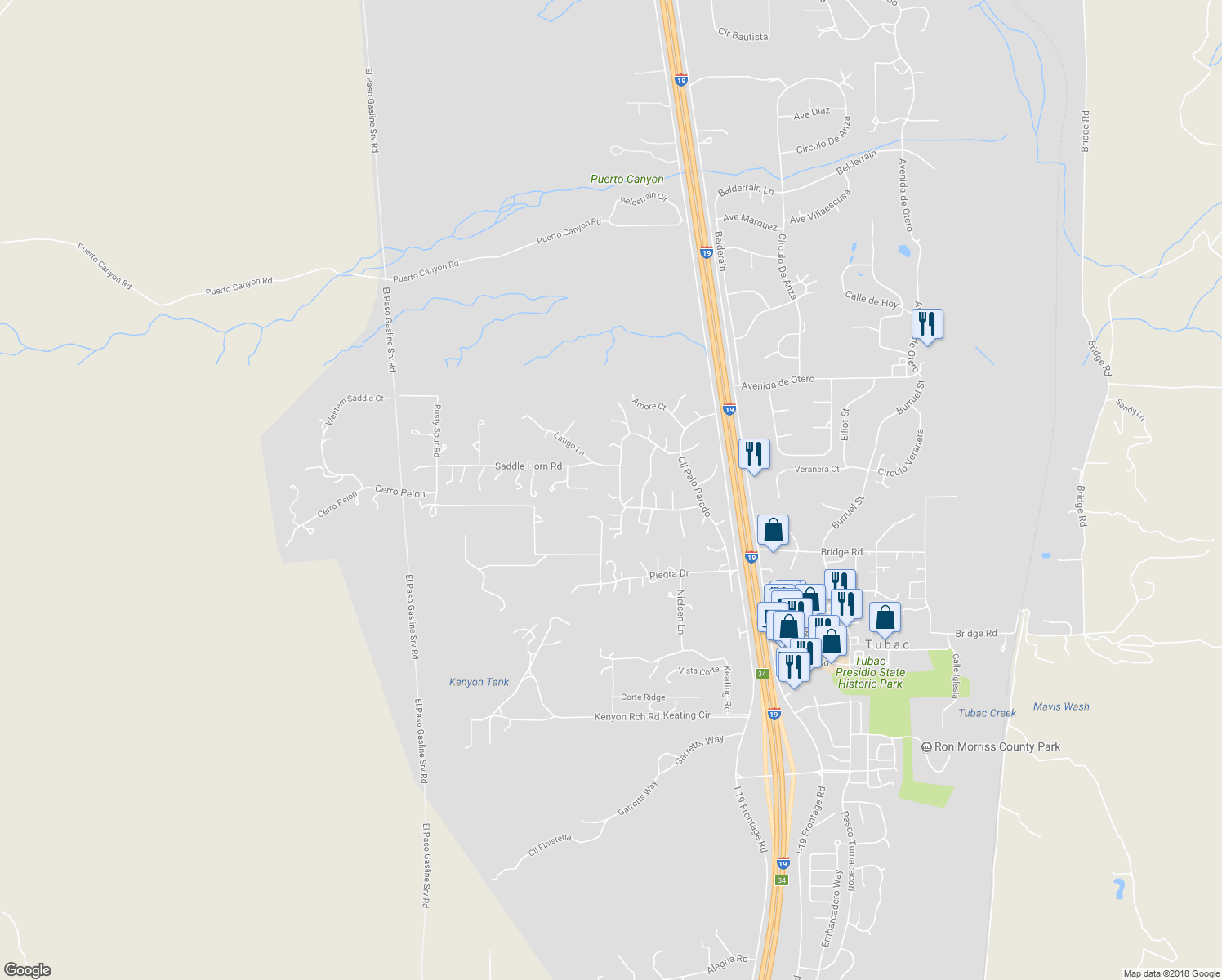 map of restaurants, bars, coffee shops, grocery stores, and more near 24 Círculo Primeria Alta in Tubac