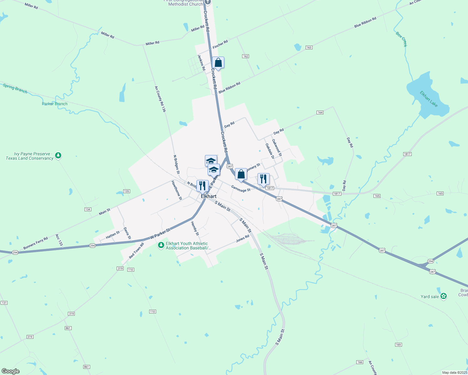 map of restaurants, bars, coffee shops, grocery stores, and more near Gammage St in Elkhart
