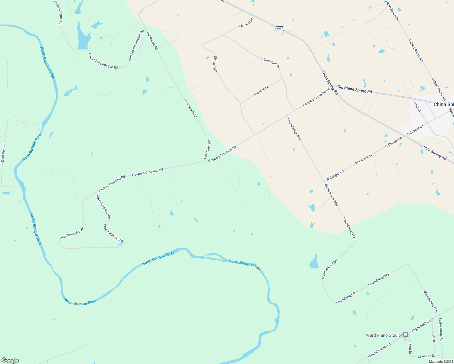 map of restaurants, bars, coffee shops, grocery stores, and more near 351 Bosque Bend Ln in China Spring