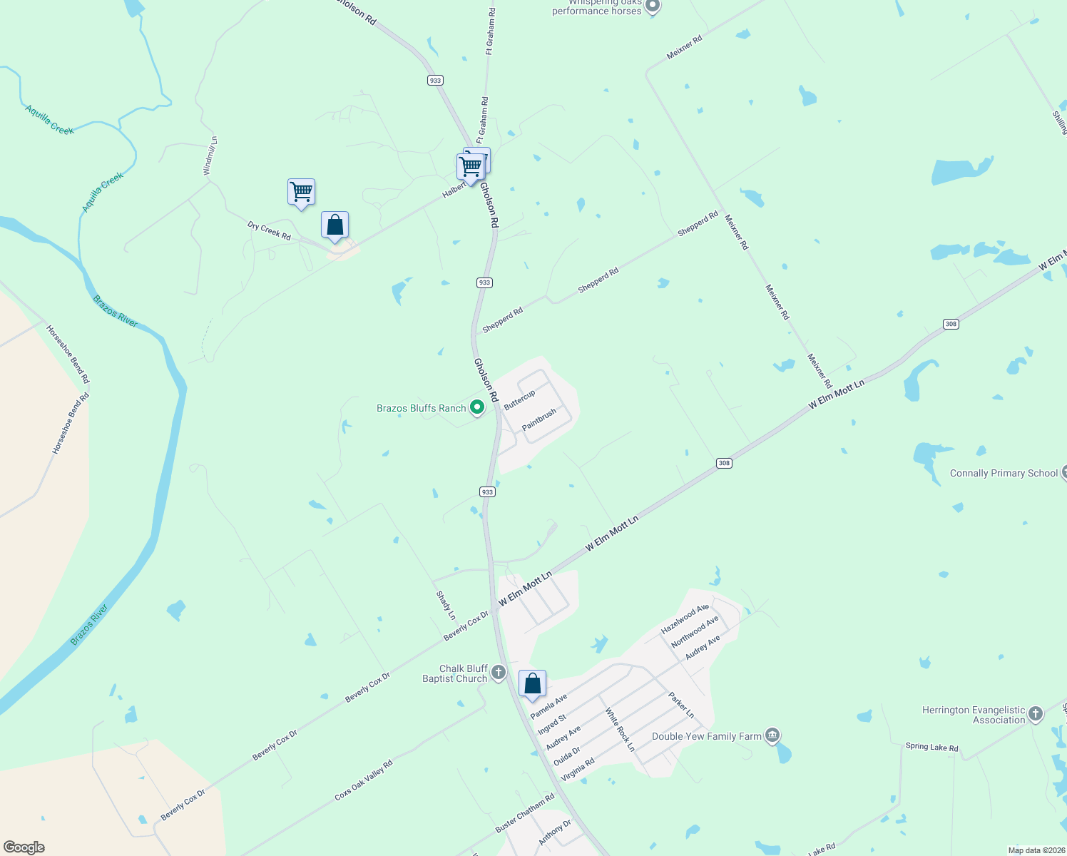 map of restaurants, bars, coffee shops, grocery stores, and more near 176 Paintbrush in Waco