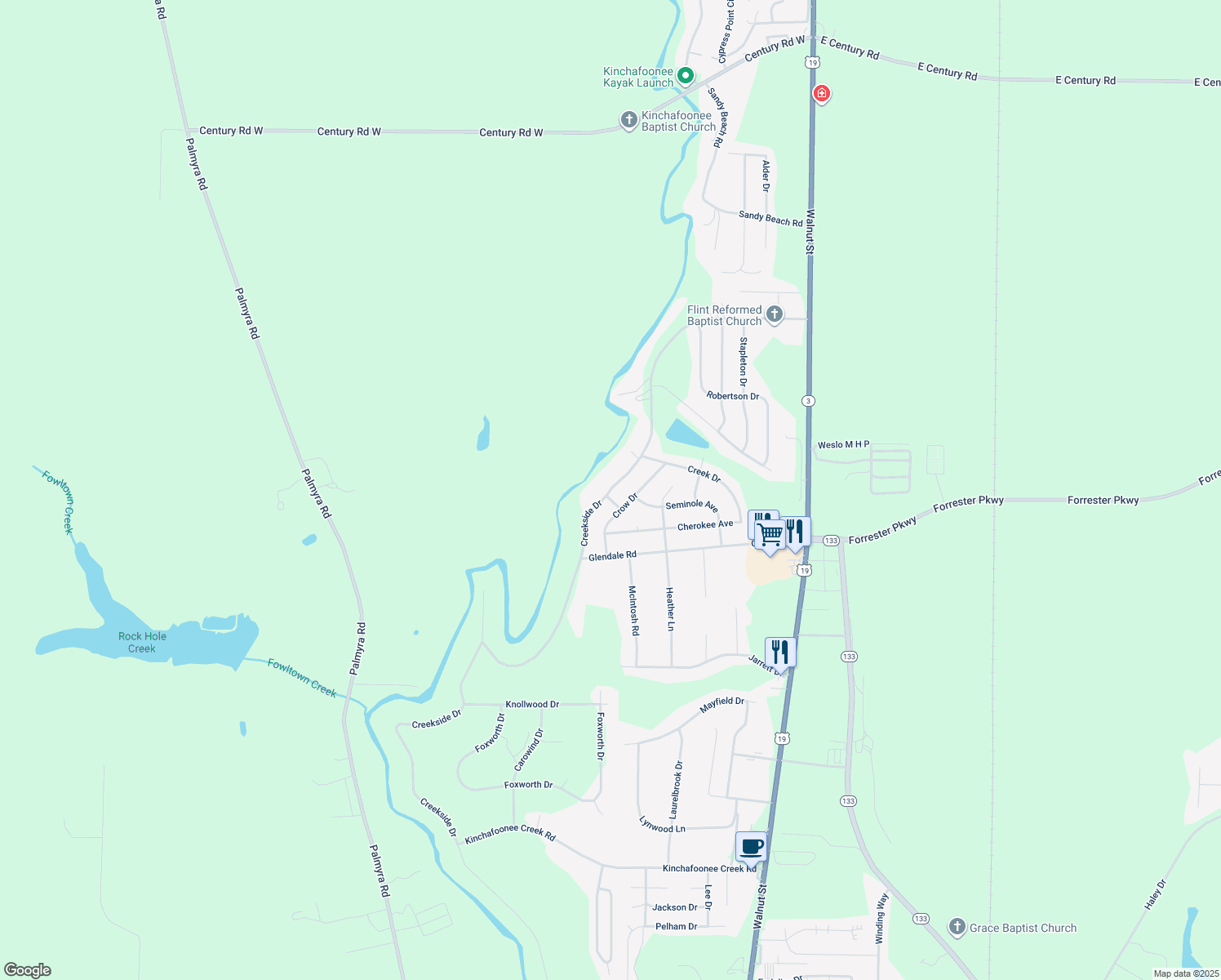map of restaurants, bars, coffee shops, grocery stores, and more near 303 Creekside Drive in Leesburg