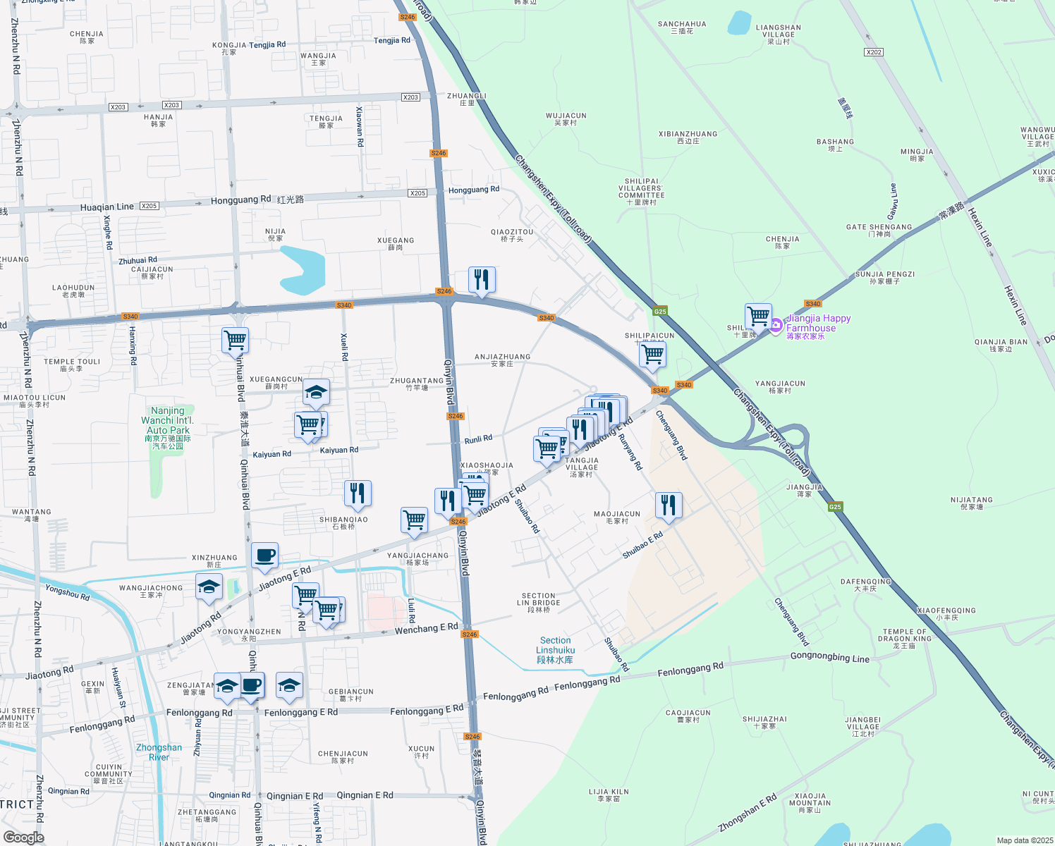 map of restaurants, bars, coffee shops, grocery stores, and more near Run Li Lu in Nan Jing Shi