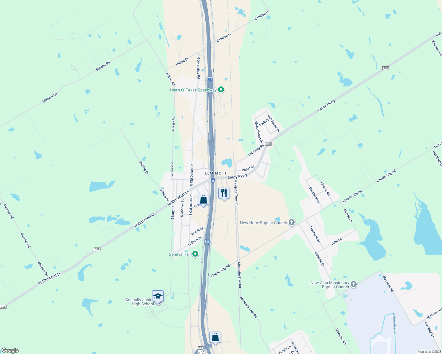 map of restaurants, bars, coffee shops, grocery stores, and more near 182 North Church Street in Elm Mott