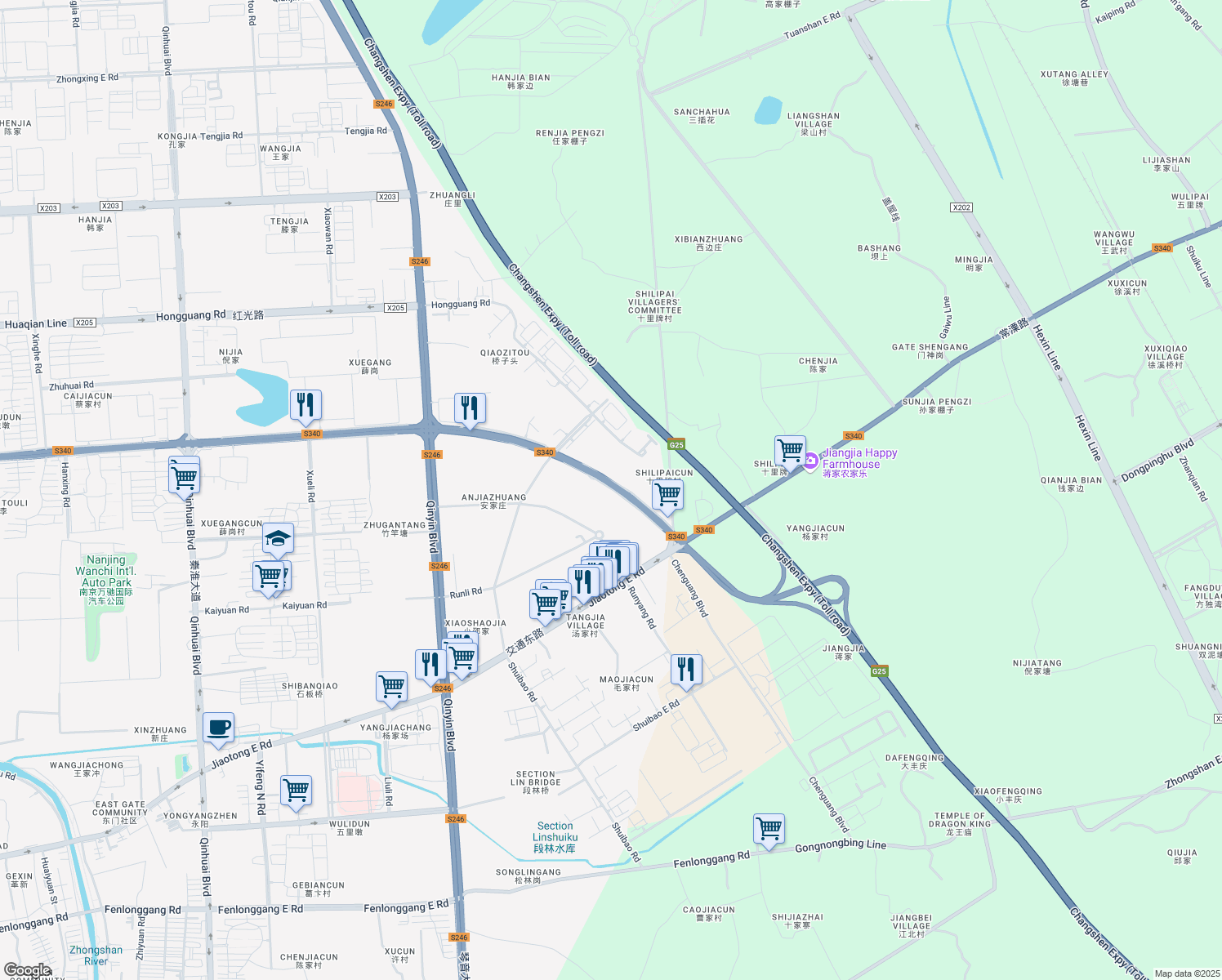 map of restaurants, bars, coffee shops, grocery stores, and more near Run Li Lu in Nan Jing Shi