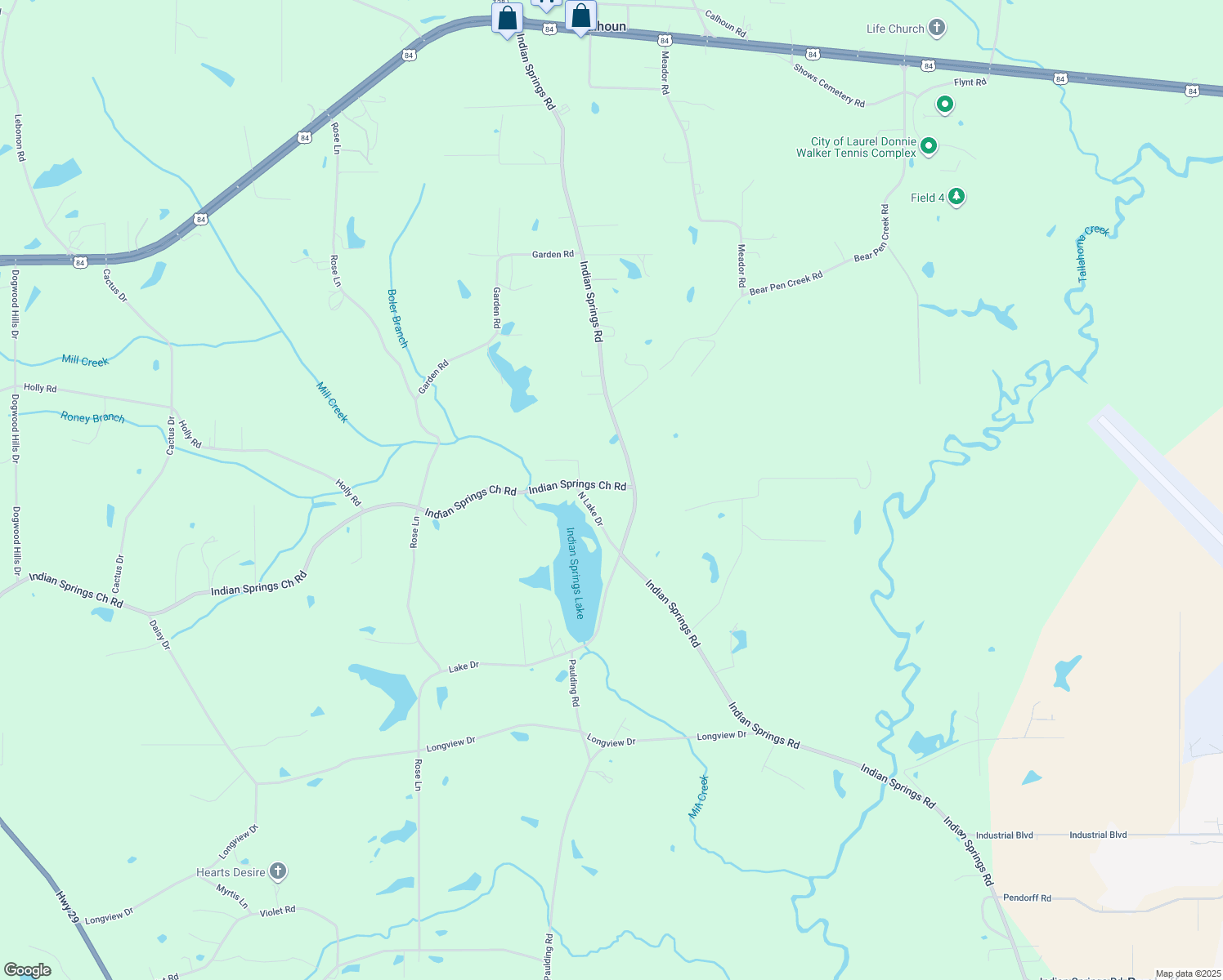 map of restaurants, bars, coffee shops, grocery stores, and more near 500 Indian Springs Ch Road in Laurel