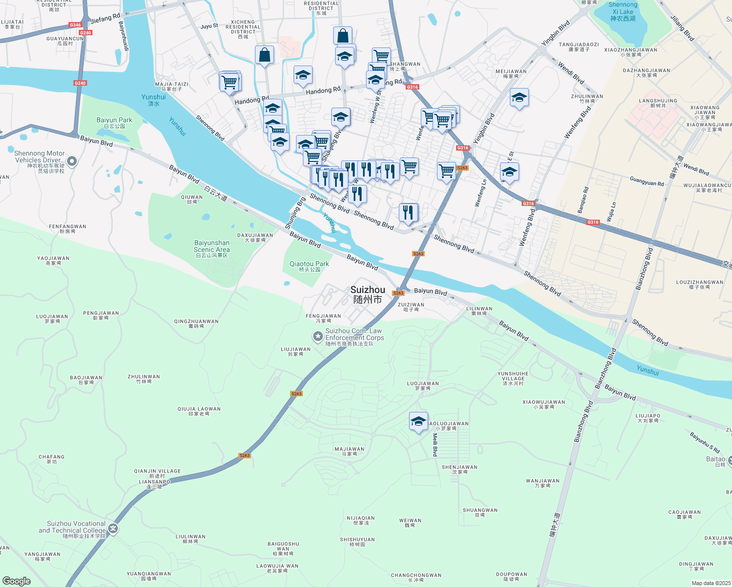 map of restaurants, bars, coffee shops, grocery stores, and more near in Suizhou