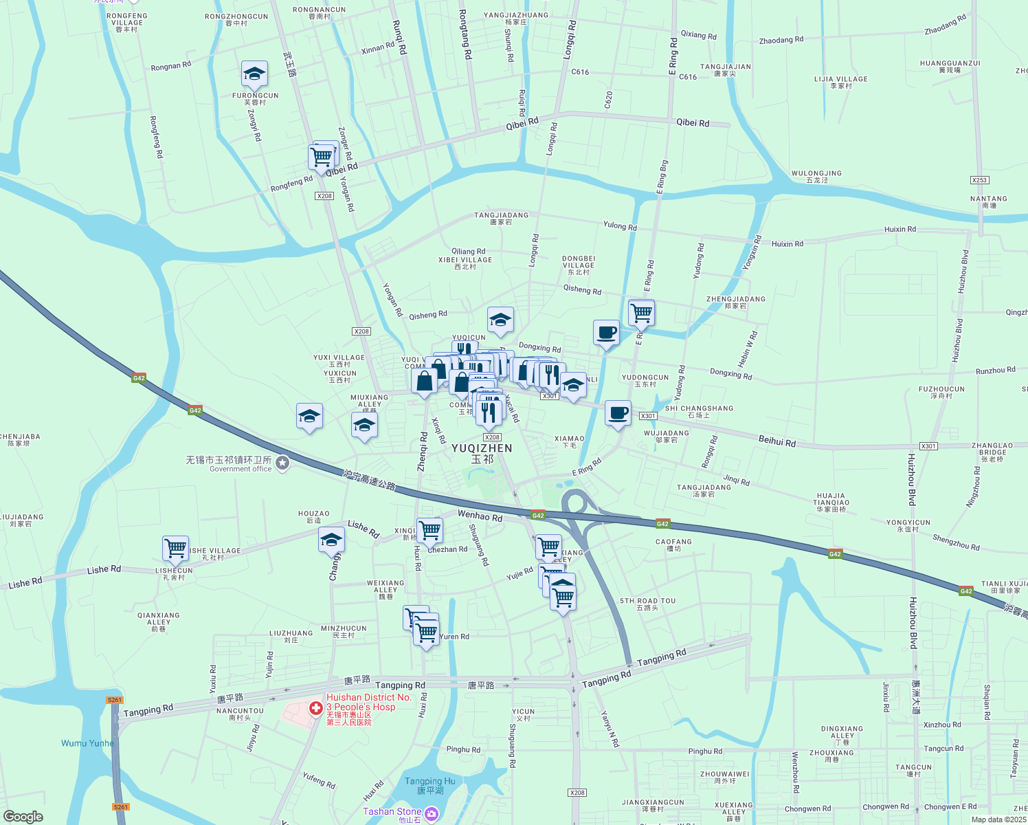 map of restaurants, bars, coffee shops, grocery stores, and more near in Wuxi
