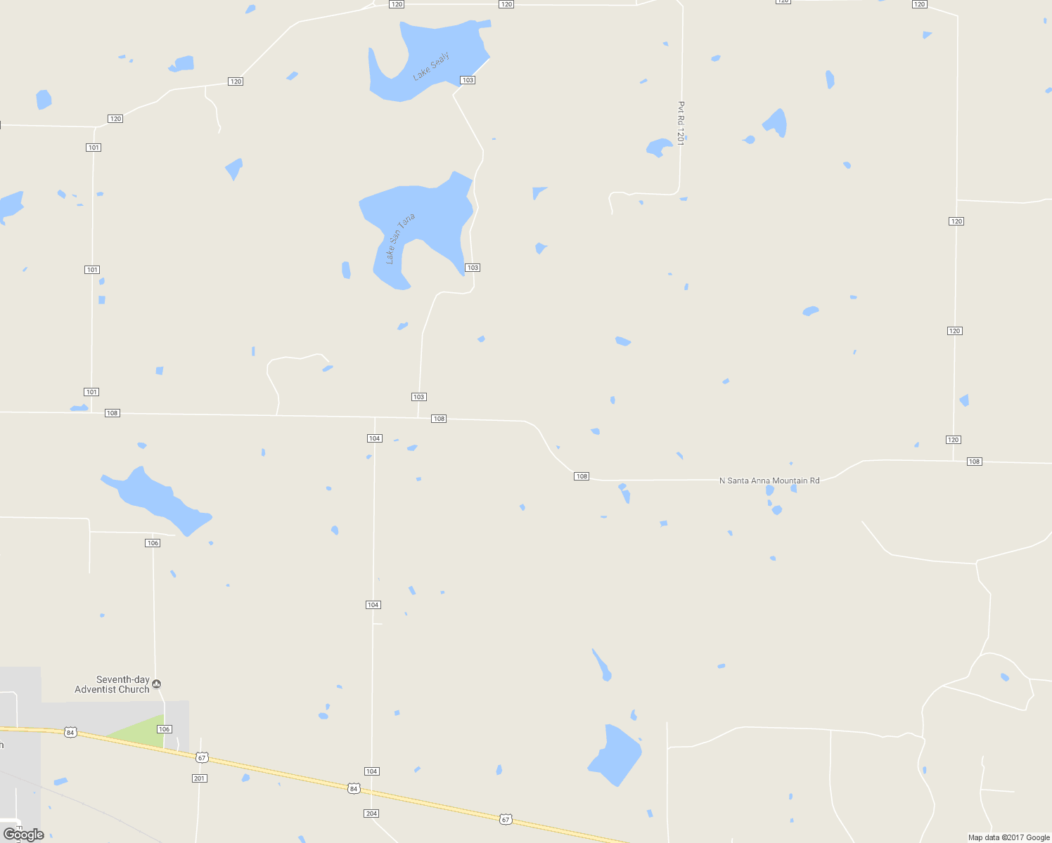 map of restaurants, bars, coffee shops, grocery stores, and more near County Road 108 in Santa Anna