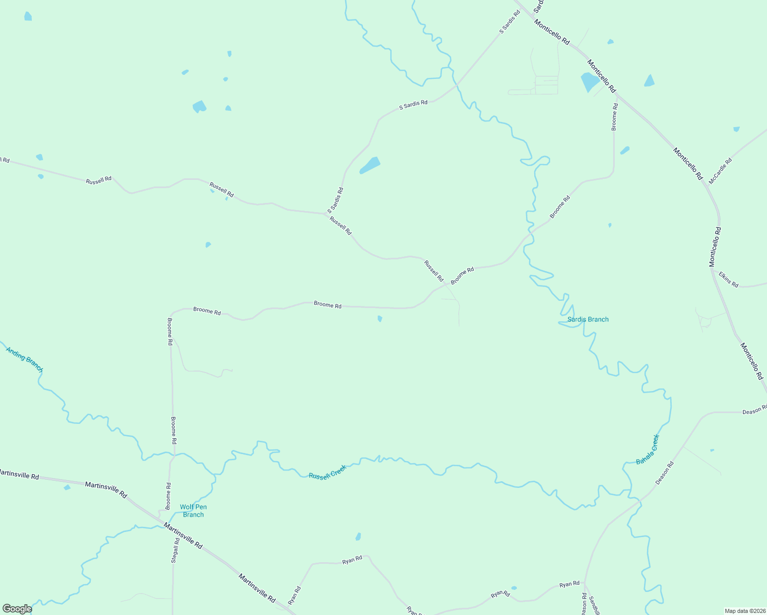 map of restaurants, bars, coffee shops, grocery stores, and more near Broome Rd in Wesson