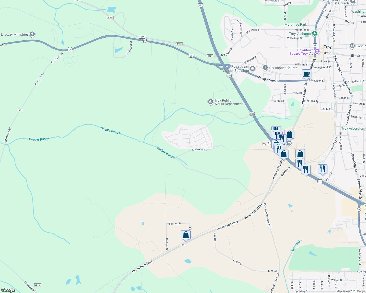 map of restaurants, bars, coffee shops, grocery stores, and more near 1310 Hunters Mountain Parkway in Troy