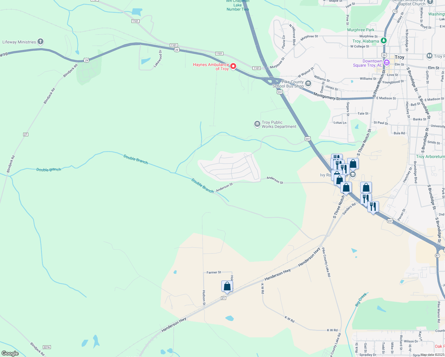 map of restaurants, bars, coffee shops, grocery stores, and more near 1310 Hunters Mountain Parkway in Troy