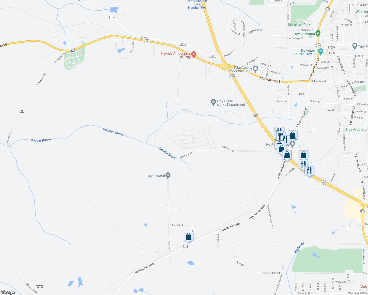 map of restaurants, bars, coffee shops, grocery stores, and more near 1310 Hunters Mountain Parkway in Troy