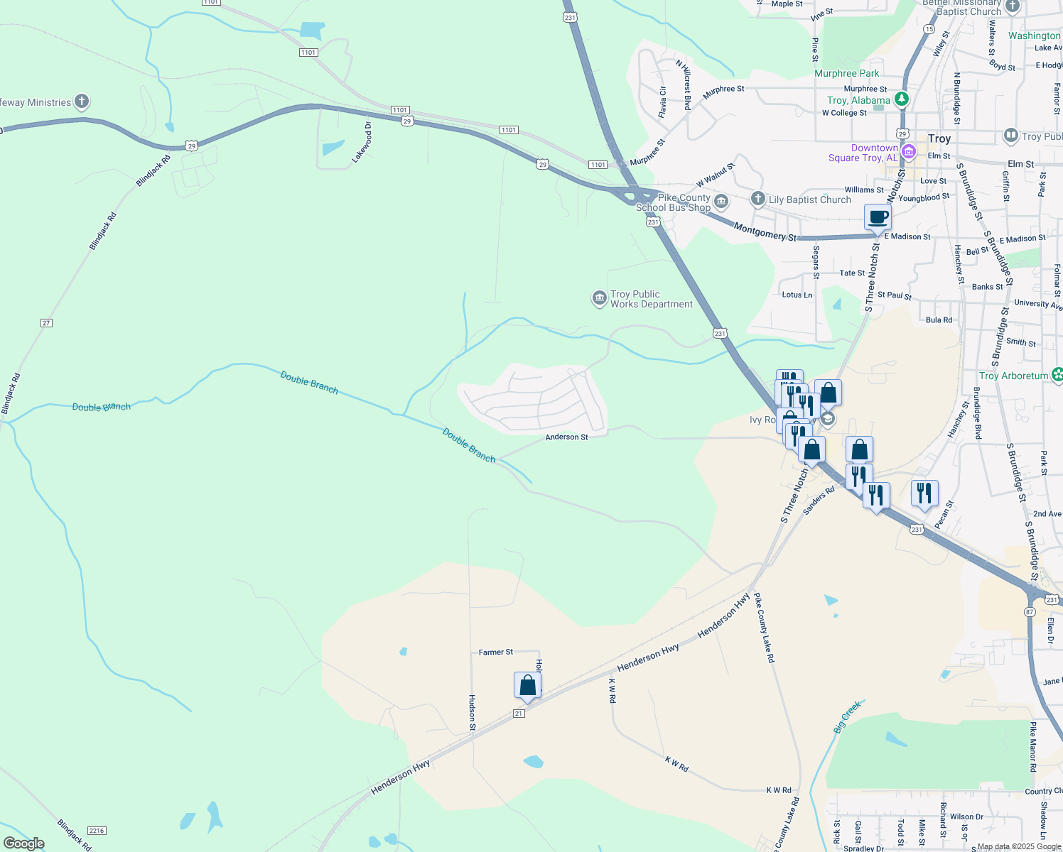 map of restaurants, bars, coffee shops, grocery stores, and more near 1310 Hunters Mountain Parkway in Troy