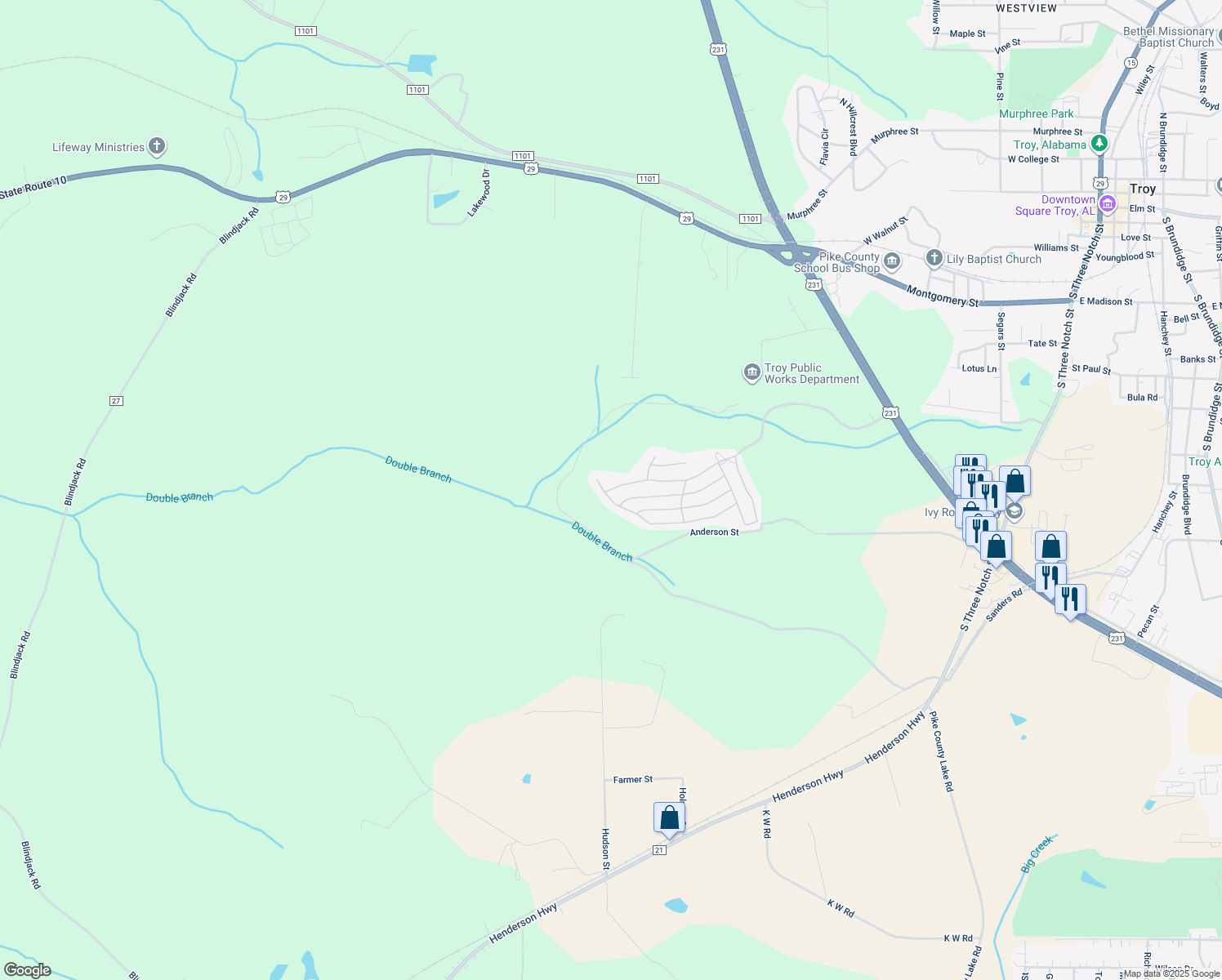 map of restaurants, bars, coffee shops, grocery stores, and more near Hunters Mountain Parkway in Troy