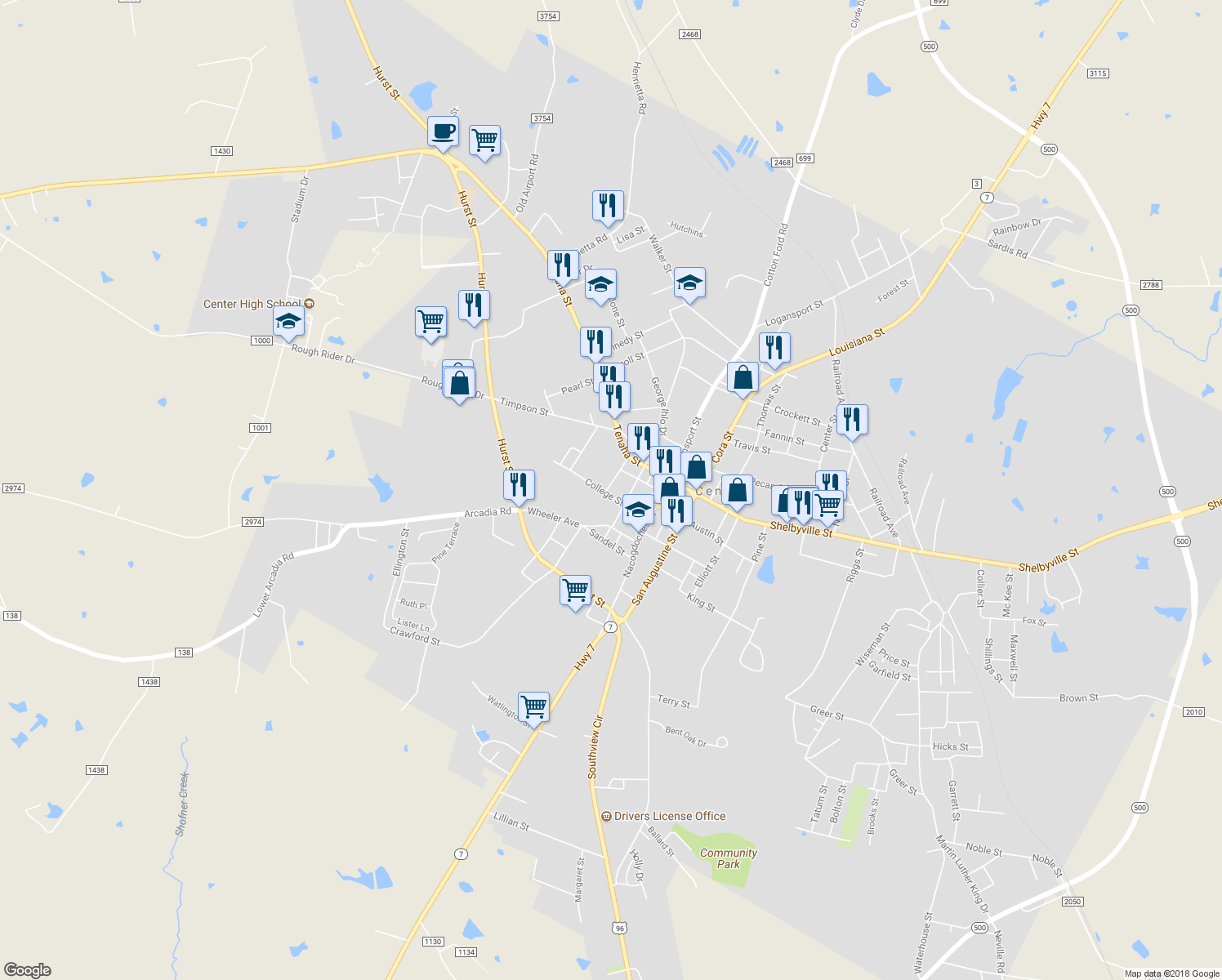 map of restaurants, bars, coffee shops, grocery stores, and more near 212 College Street in Center