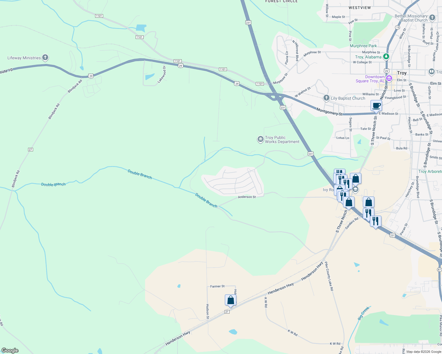 map of restaurants, bars, coffee shops, grocery stores, and more near 1310 Hunters Mountain Parkway in Troy