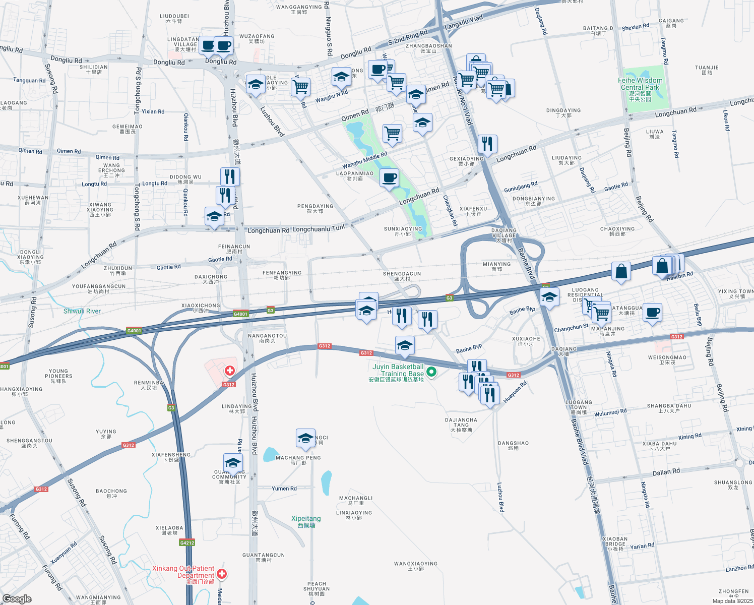 map of restaurants, bars, coffee shops, grocery stores, and more near in Hefei