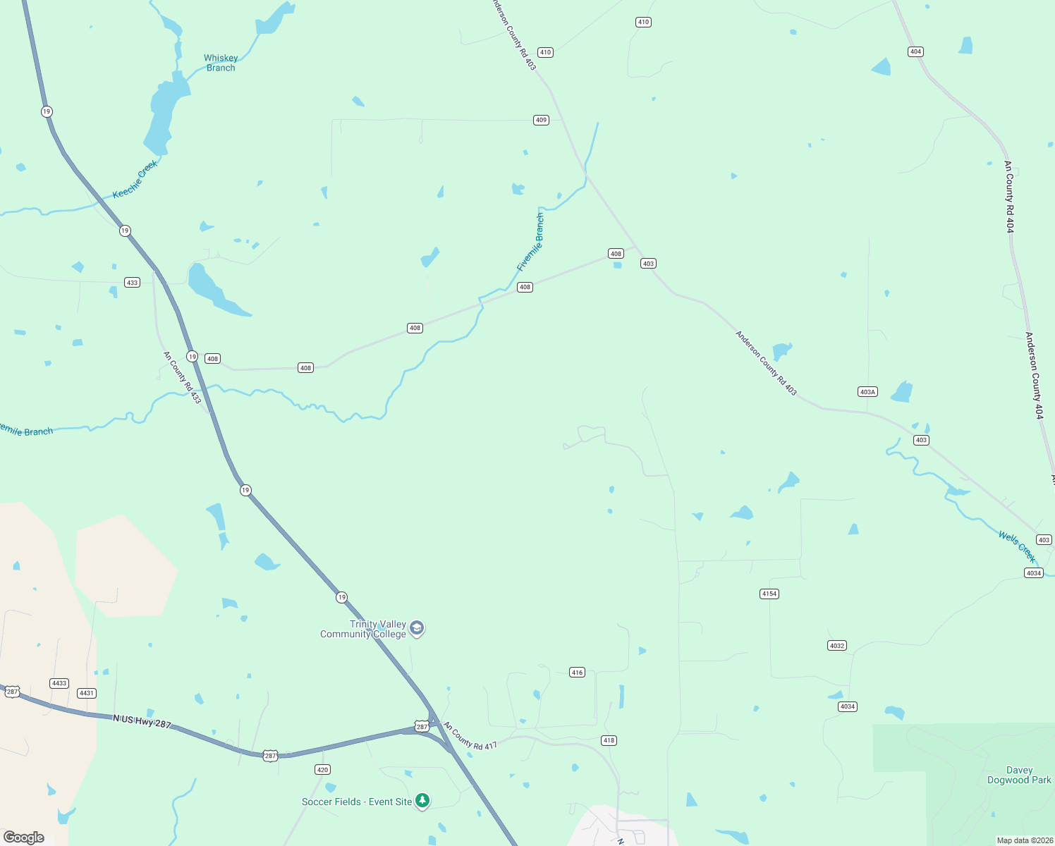 map of restaurants, bars, coffee shops, grocery stores, and more near County Road 408 in Palestine