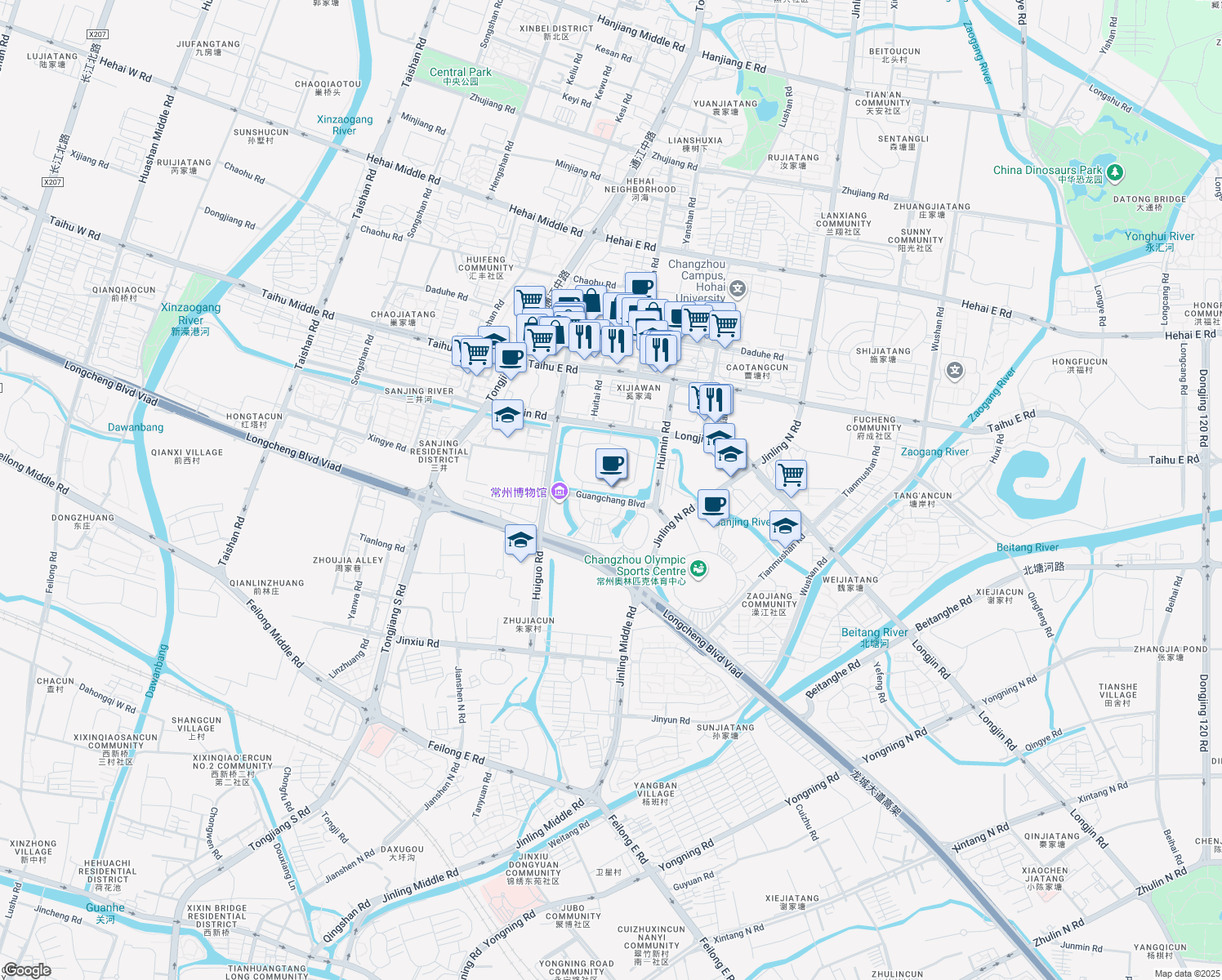 map of restaurants, bars, coffee shops, grocery stores, and more near in Changzhou