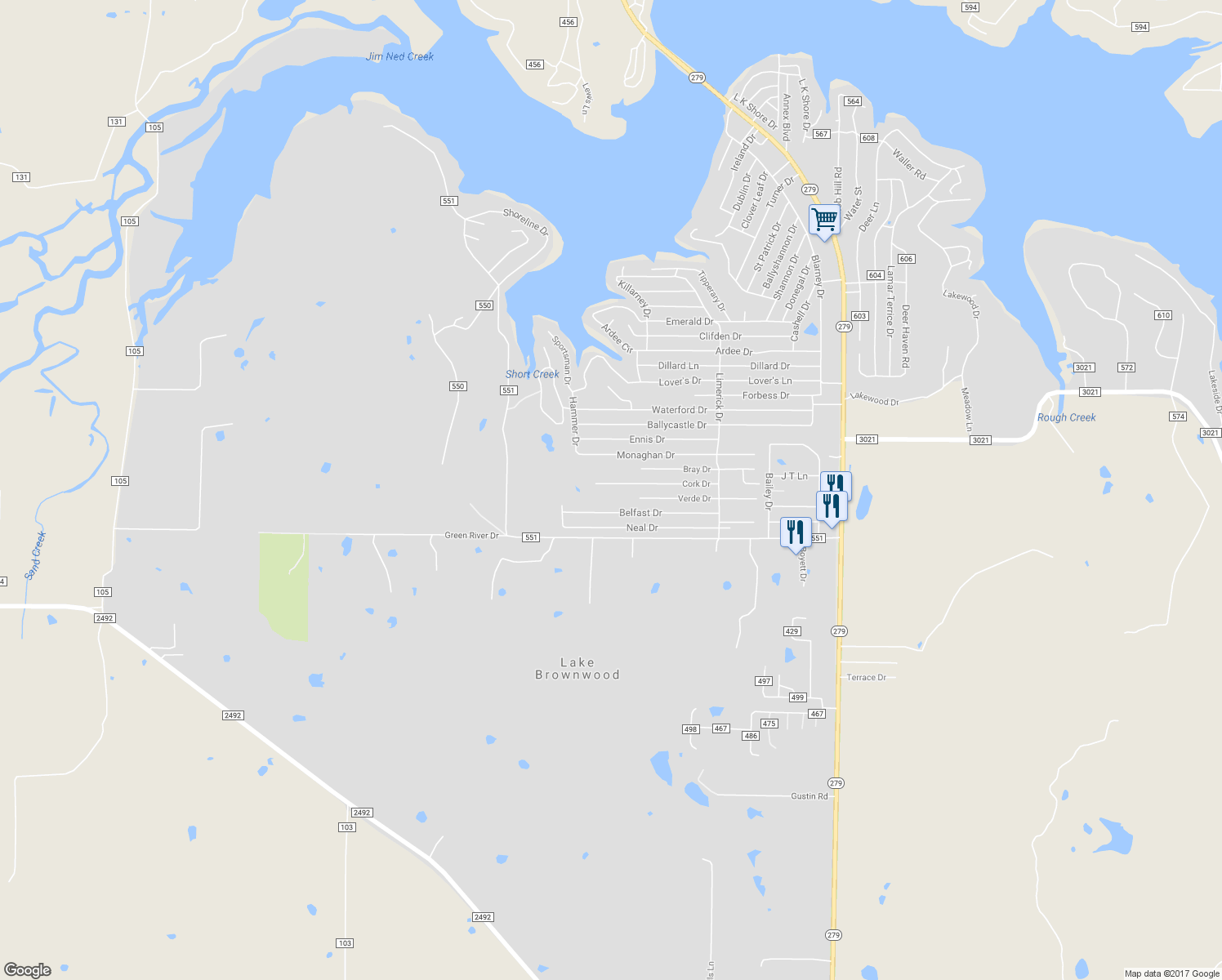 map of restaurants, bars, coffee shops, grocery stores, and more near 7167 Cork Drive in Brownwood