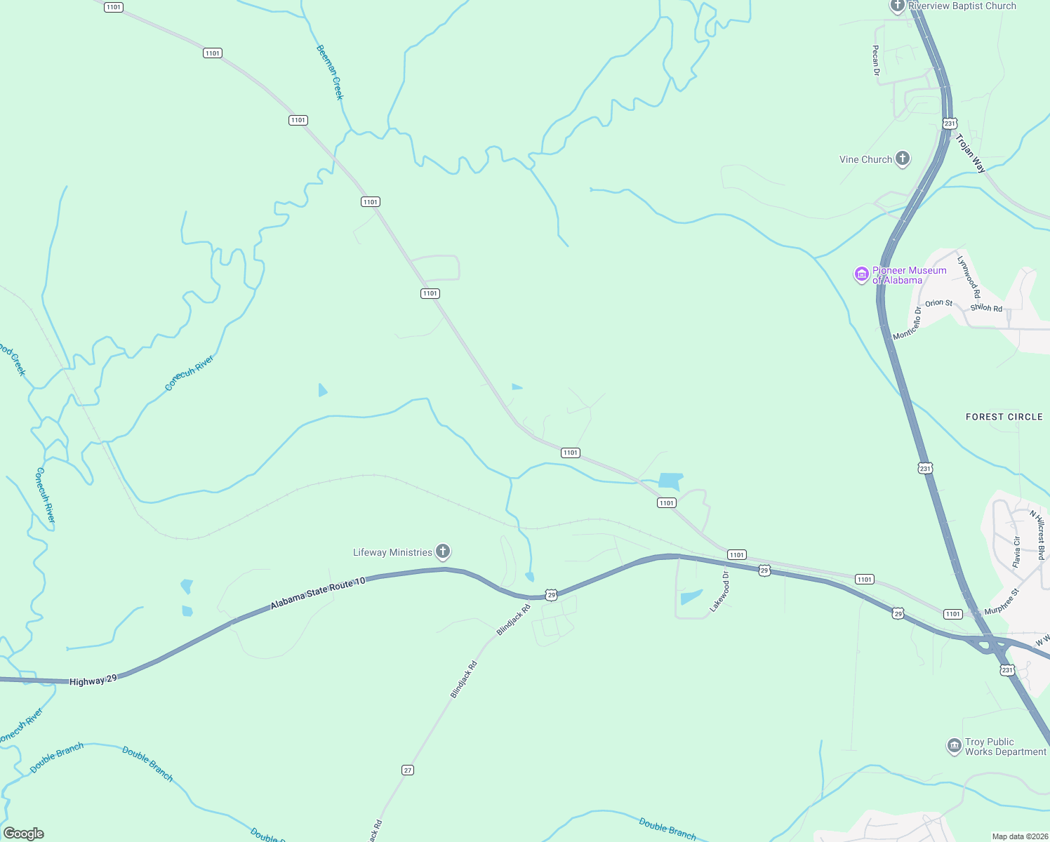 map of restaurants, bars, coffee shops, grocery stores, and more near 596 County Road 1101 in Troy