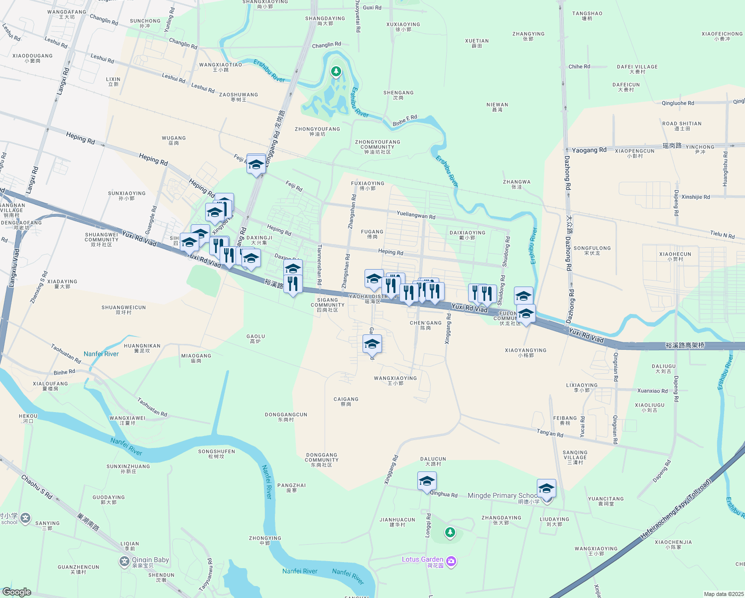 map of restaurants, bars, coffee shops, grocery stores, and more near in Hefei