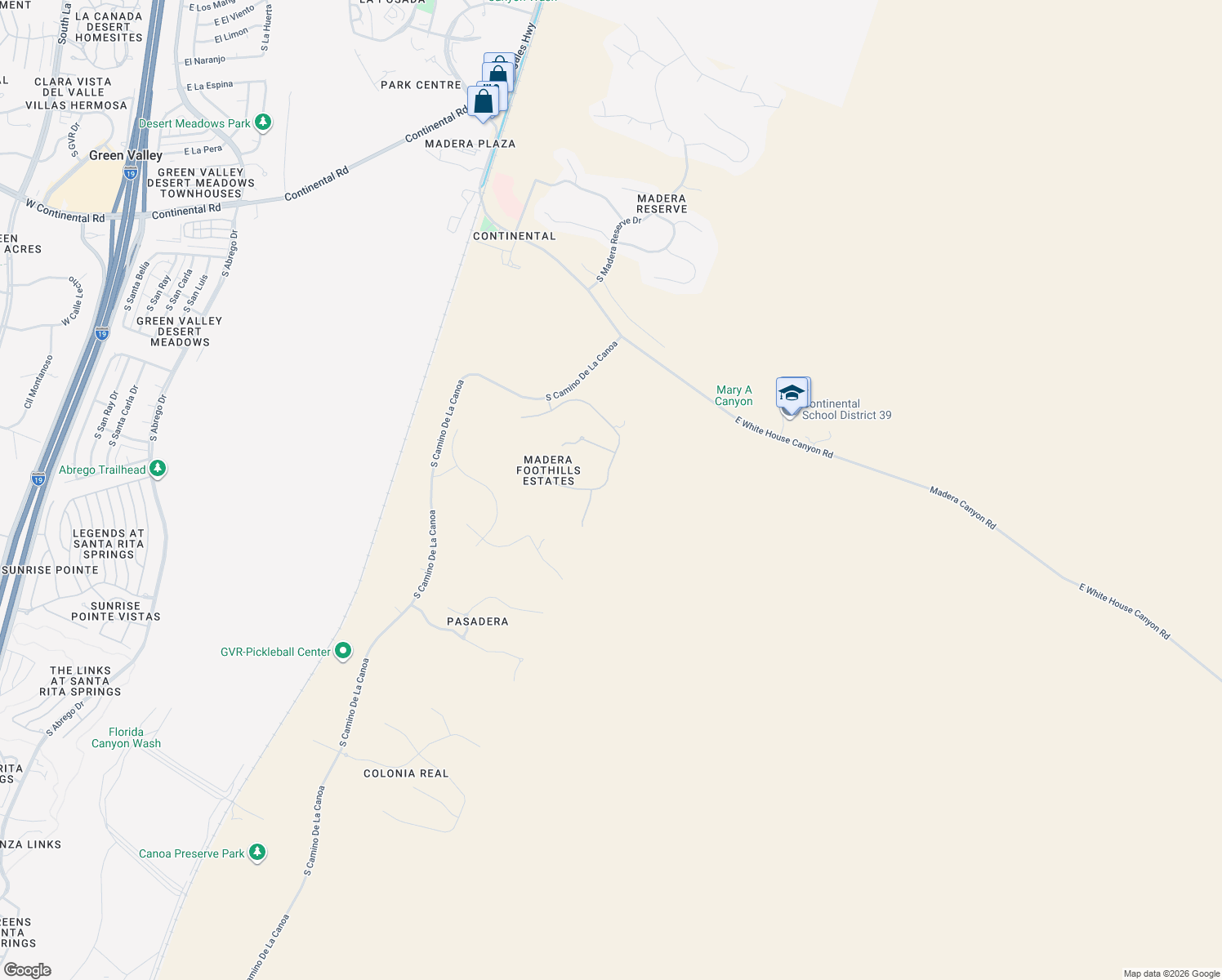 map of restaurants, bars, coffee shops, grocery stores, and more near 700 E Canyon Rock Rd in Green Valley