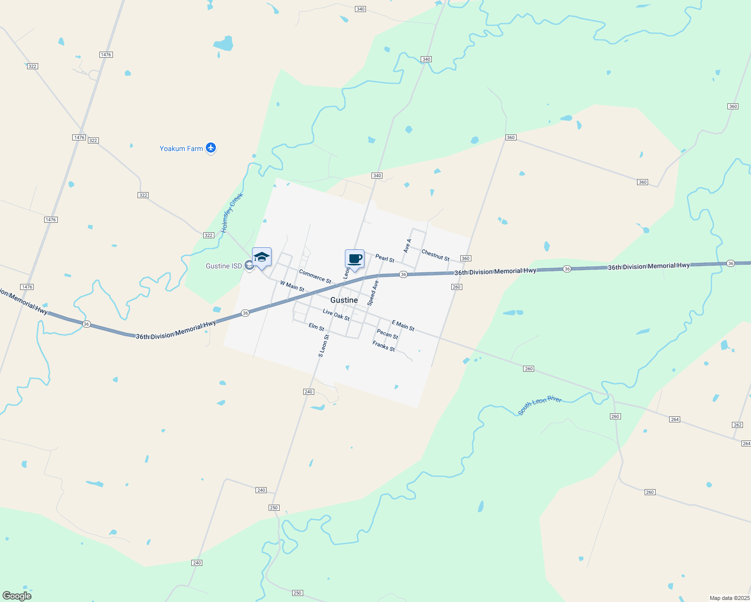 map of restaurants, bars, coffee shops, grocery stores, and more near 109 N Speed St in Gustine