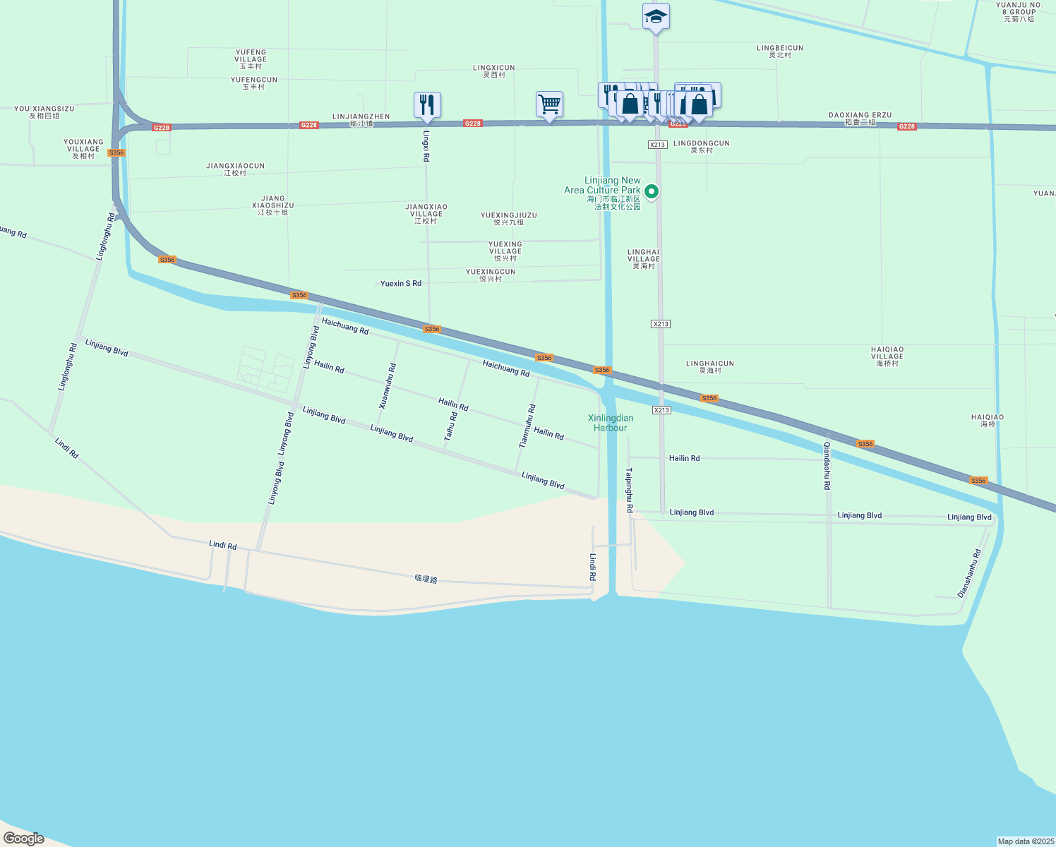 map of restaurants, bars, coffee shops, grocery stores, and more near in Nantong