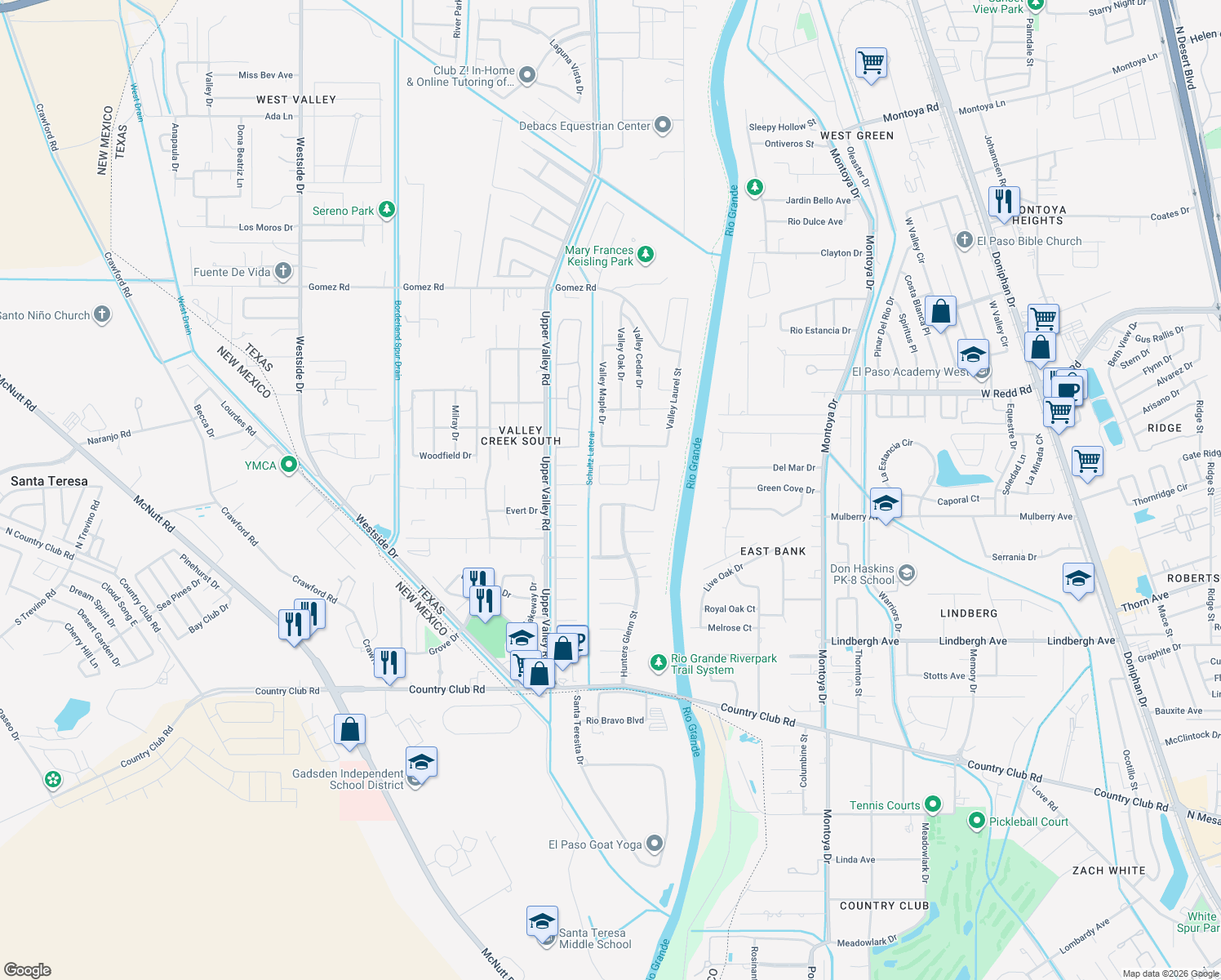 map of restaurants, bars, coffee shops, grocery stores, and more near 414 Country Oaks Dr in El Paso