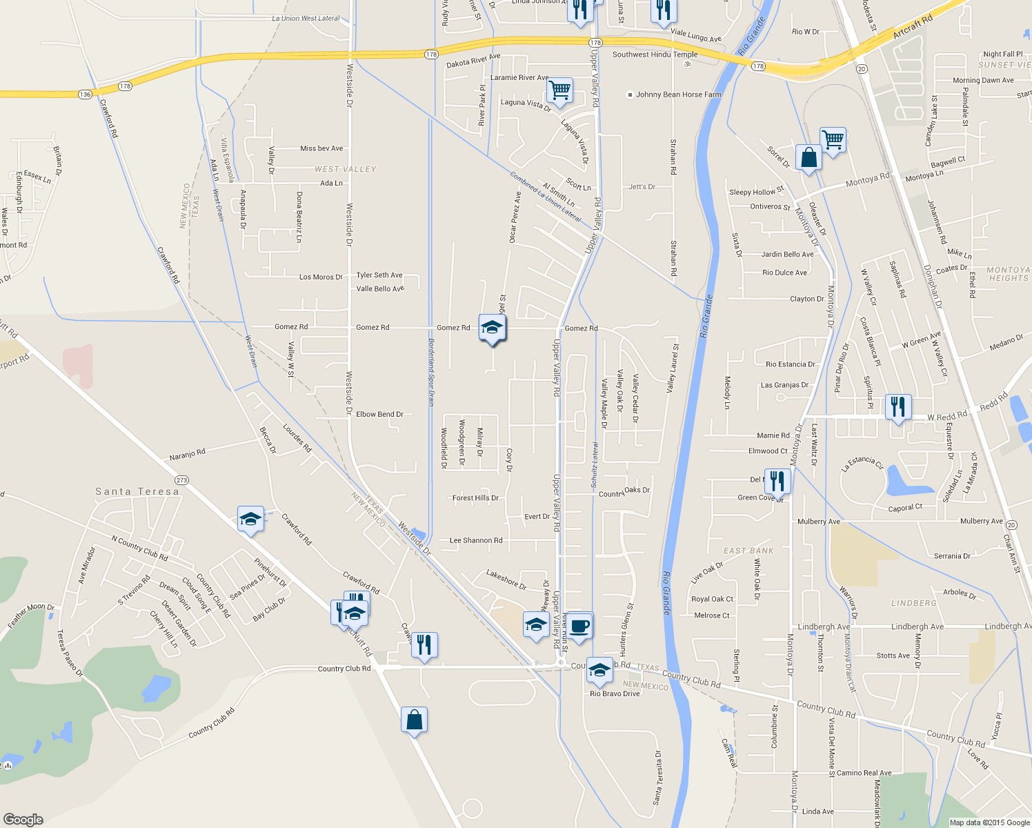 map of restaurants, bars, coffee shops, grocery stores, and more near 5636 Cory Drive in El Paso