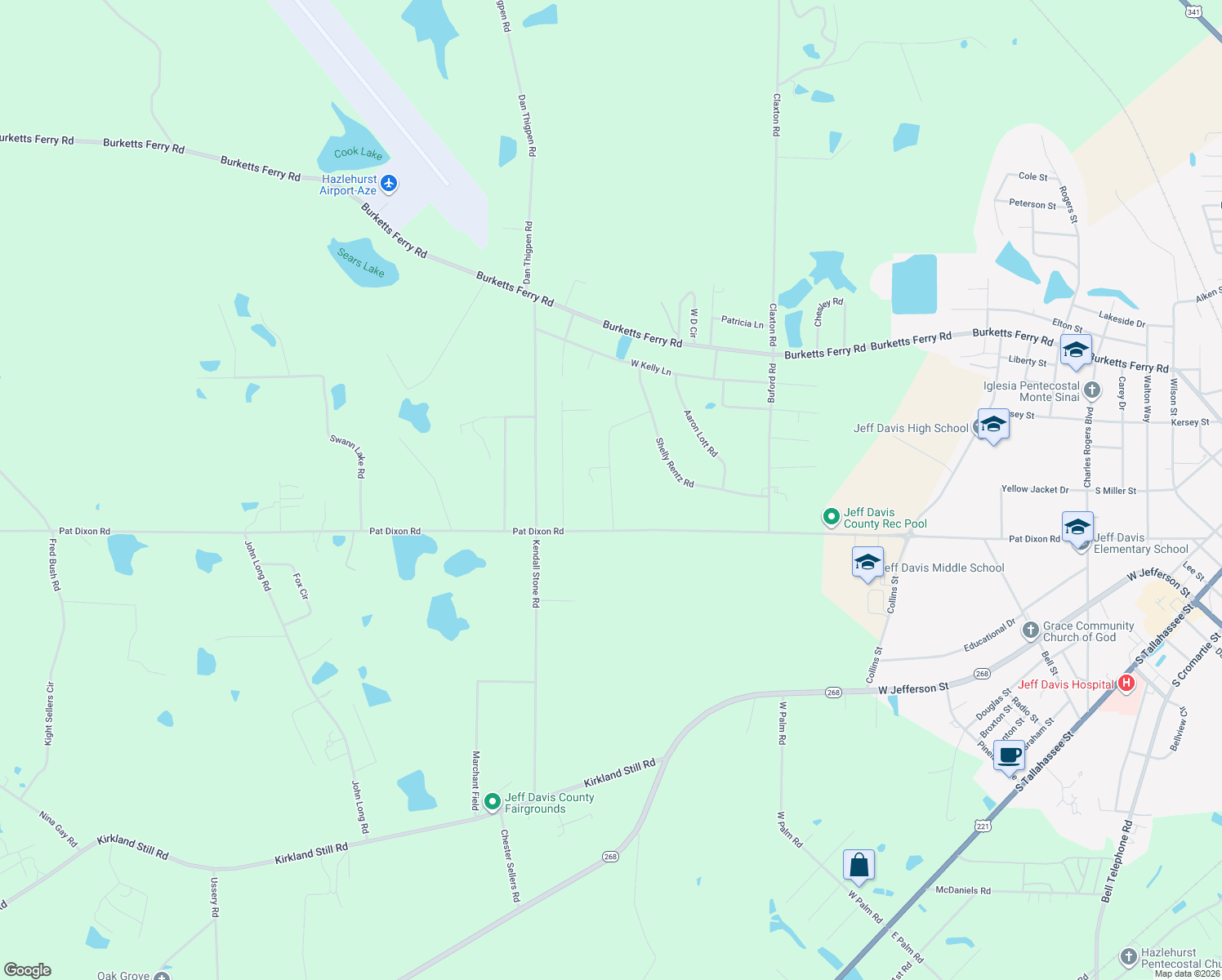 map of restaurants, bars, coffee shops, grocery stores, and more near 40 Beech Road in Hazlehurst