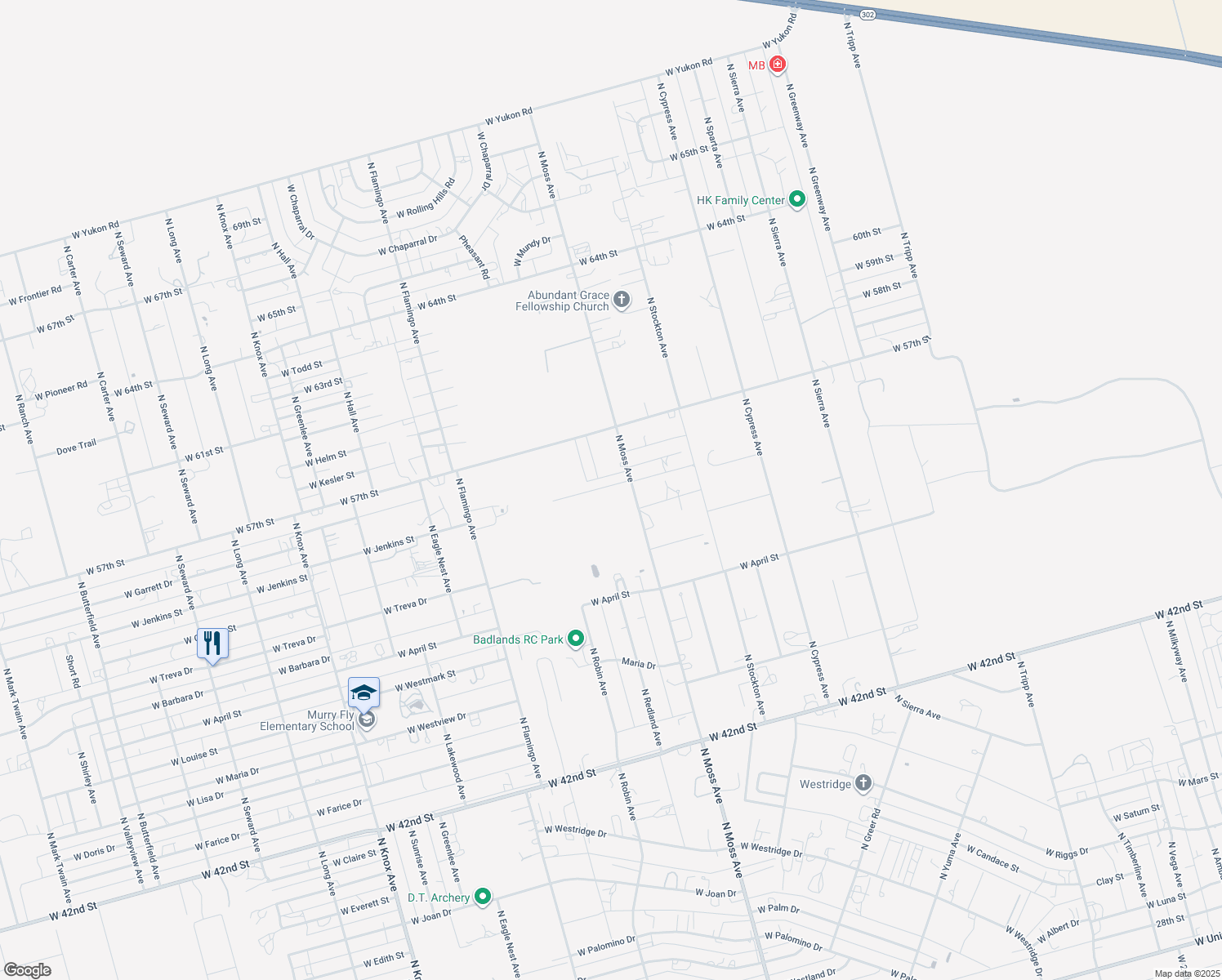 map of restaurants, bars, coffee shops, grocery stores, and more near 10508 West Elizabeth Lane in Odessa