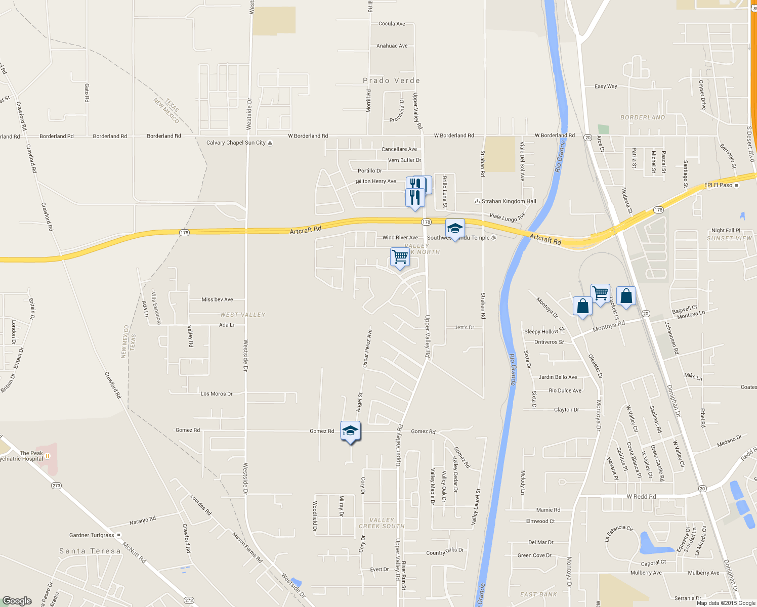 map of restaurants, bars, coffee shops, grocery stores, and more near 6000 Laguna Vista Drive in El Paso