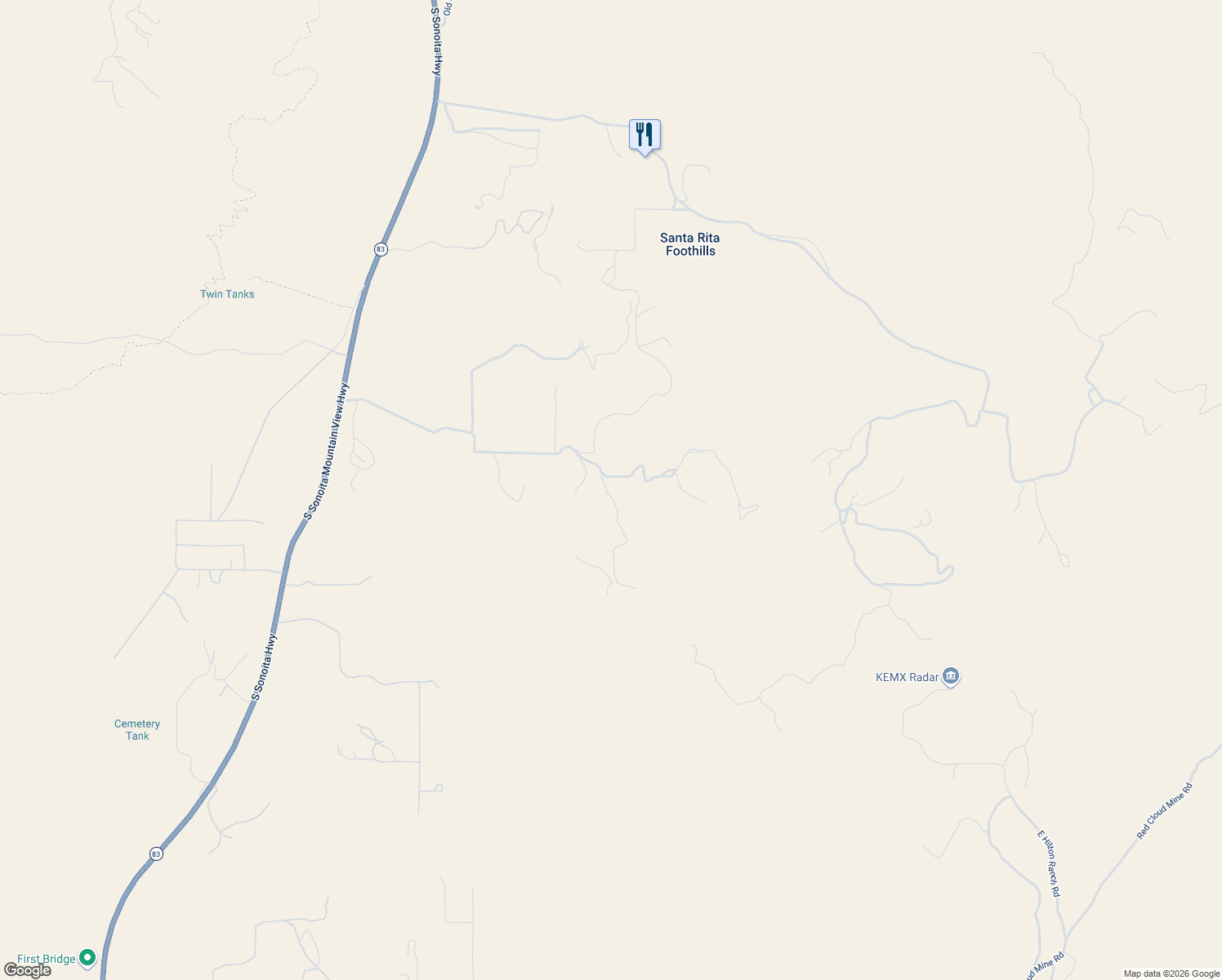 map of restaurants, bars, coffee shops, grocery stores, and more near 19331 South Sonoita Highway in Vail