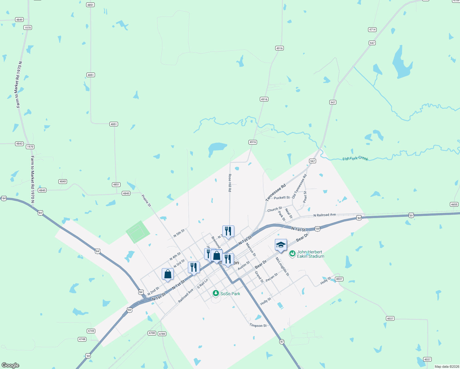 map of restaurants, bars, coffee shops, grocery stores, and more near Millford Lane in Timpson