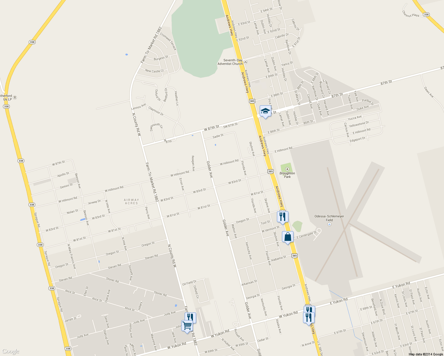 map of restaurants, bars, coffee shops, grocery stores, and more near 444 West 83rd Street in Odessa