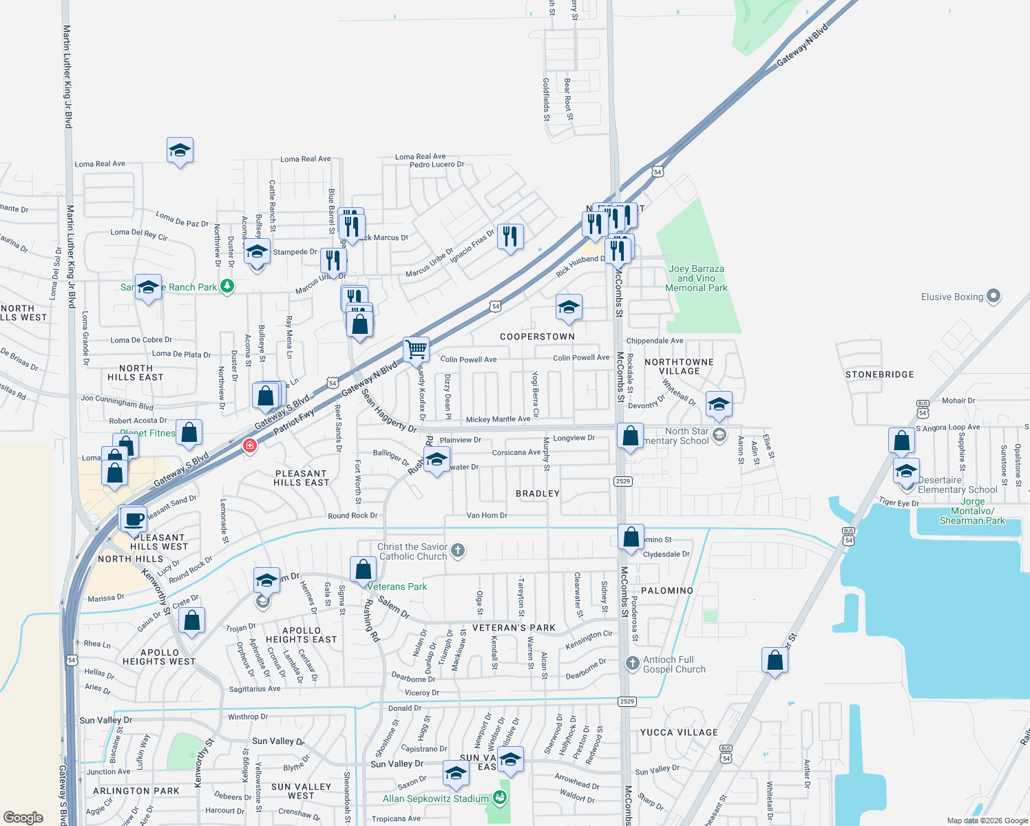 map of restaurants, bars, coffee shops, grocery stores, and more near 10901 Rogers Hornsby Street in El Paso