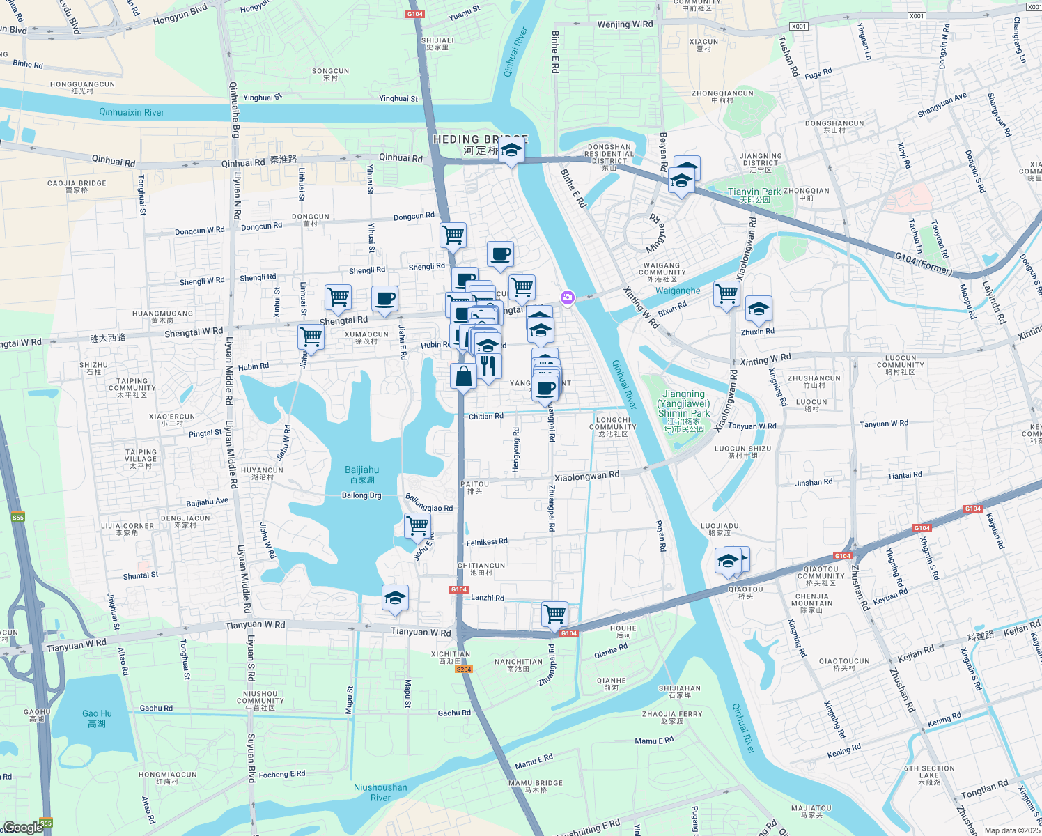 map of restaurants, bars, coffee shops, grocery stores, and more near 32 Chi Tian Lu in Nan Jing Shi