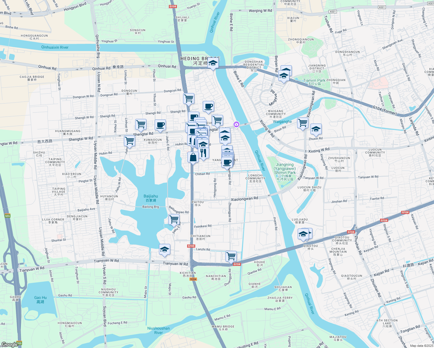 map of restaurants, bars, coffee shops, grocery stores, and more near 32 Chi Tian Lu in Nan Jing Shi
