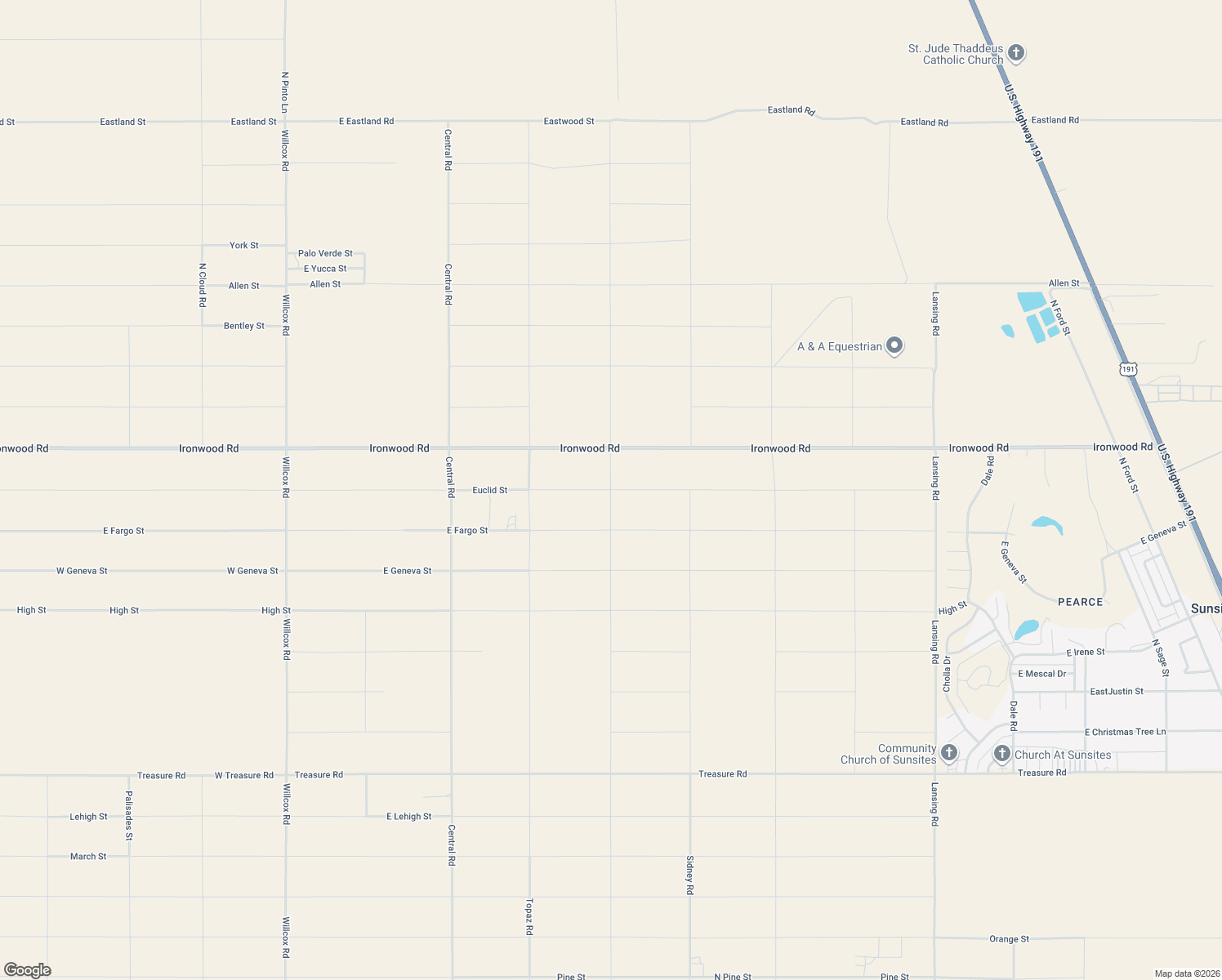 map of restaurants, bars, coffee shops, grocery stores, and more near Euclid Street in Cochise County