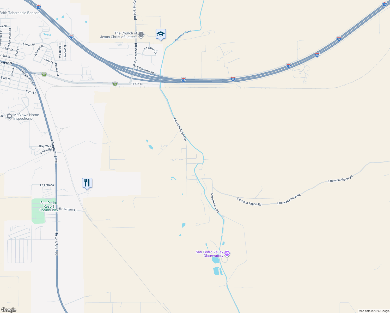 map of restaurants, bars, coffee shops, grocery stores, and more near 1518 East Benson Airport Road in Benson